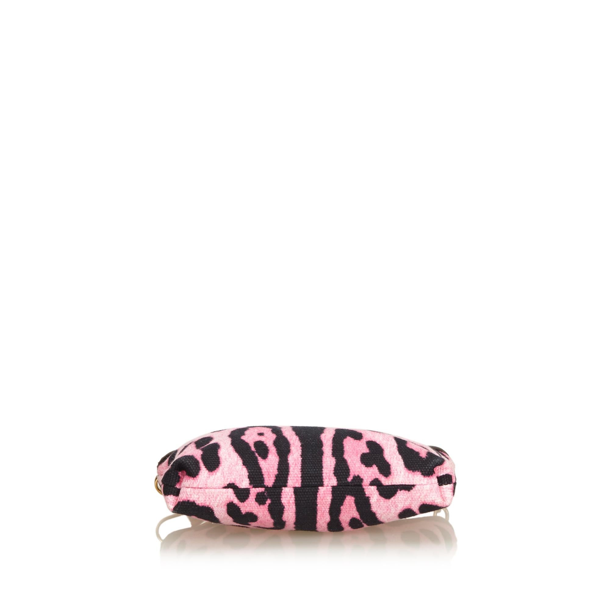 Dolce&Gabbana Pink Leopard Printed Canvas Baguette In Good Condition For Sale In Orlando, FL
