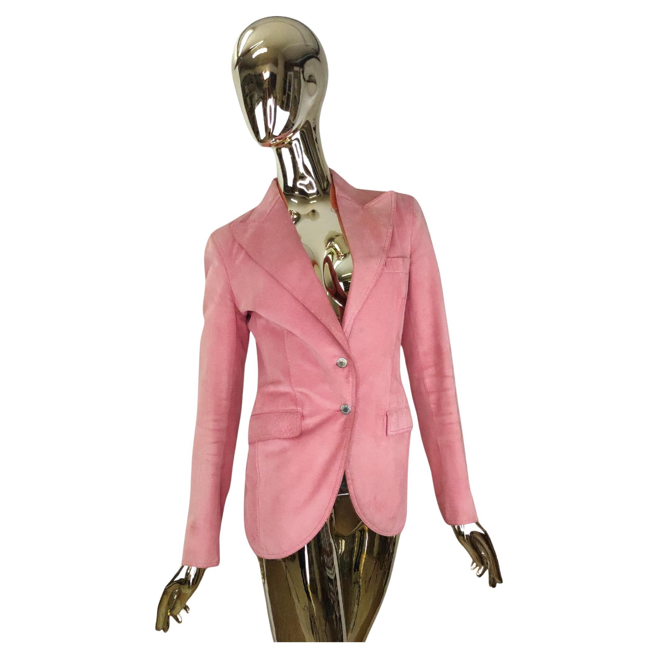 Dolce & Gabbana, giacca in camoscio rosa con logo