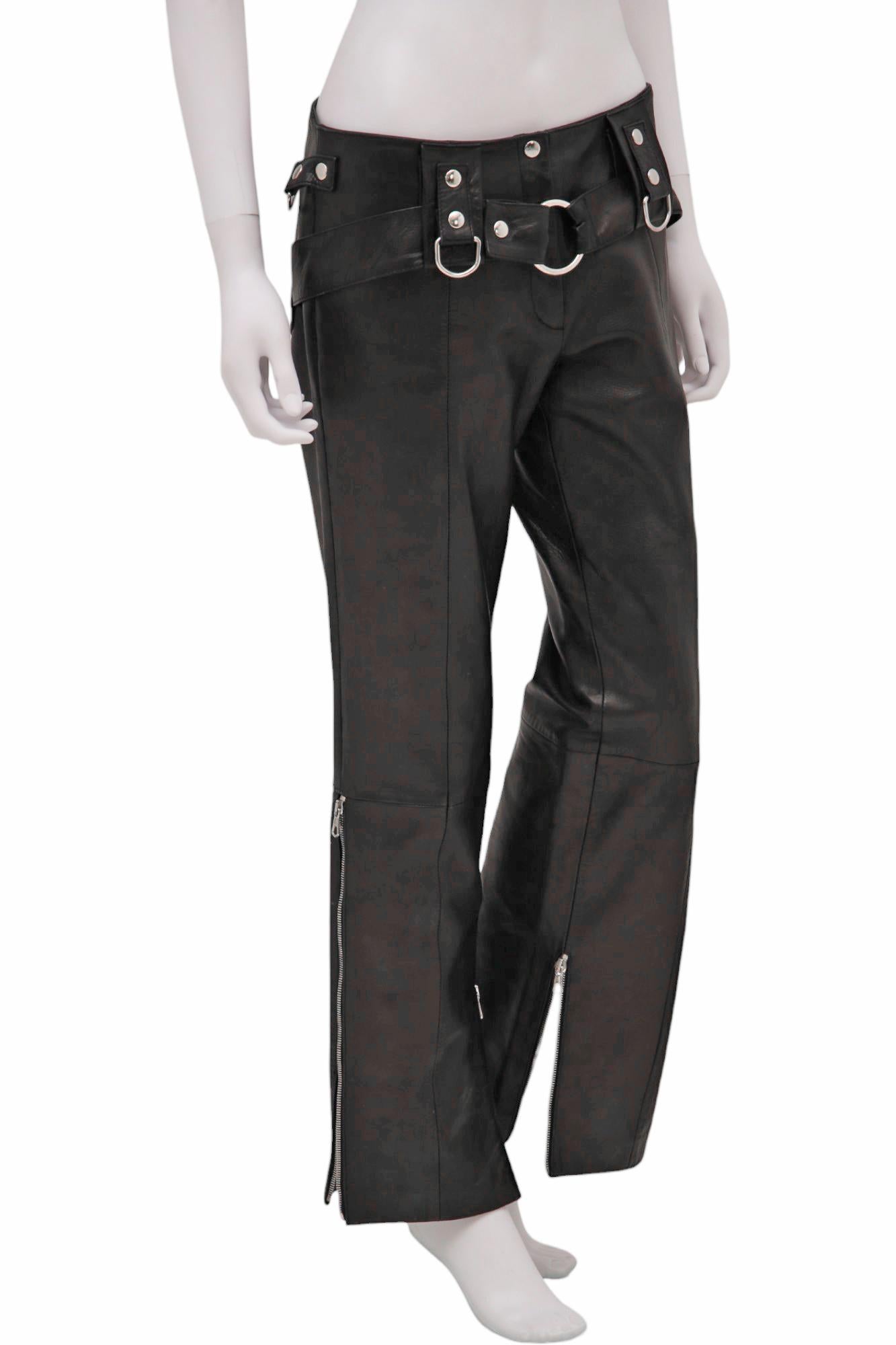 Black Dolce&Gabbana S/S 2000 Bondage Pantalon en cuir avec ceinture en vente