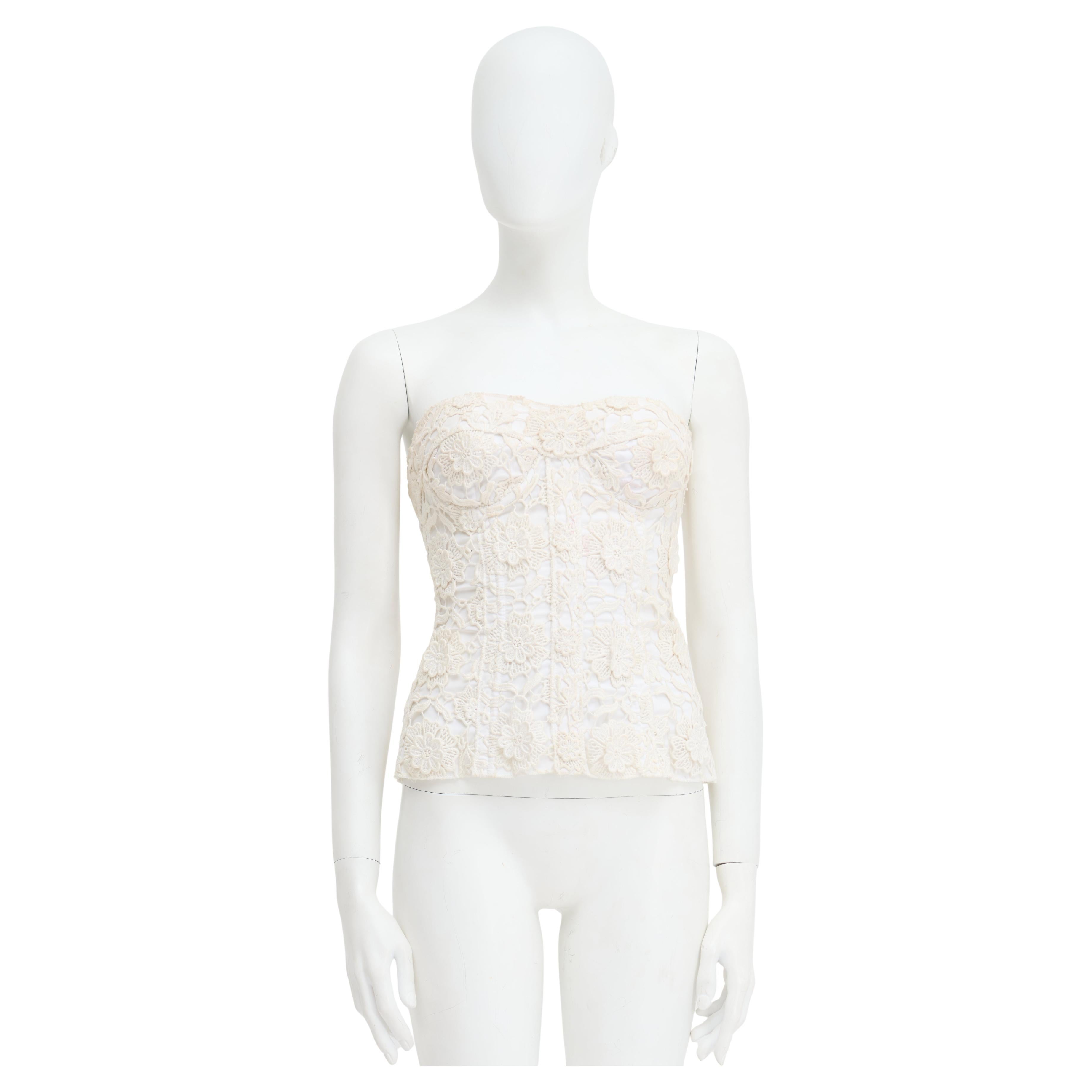 Dolce&Gabbana S/S 2006 White Floral Lace Corset For Sale