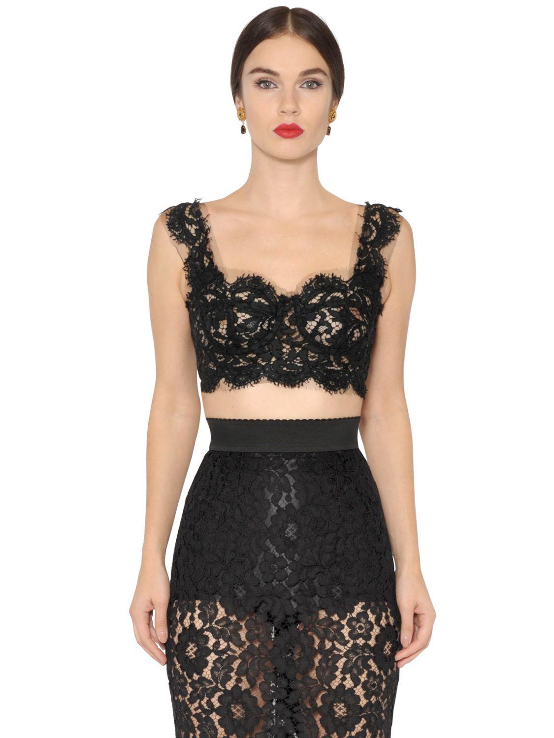 Donna Dolce & Gabbana P/E 2016 Nero Cordonetto Pizzo Bustier Crop Top Midi Gonna Set in vendita