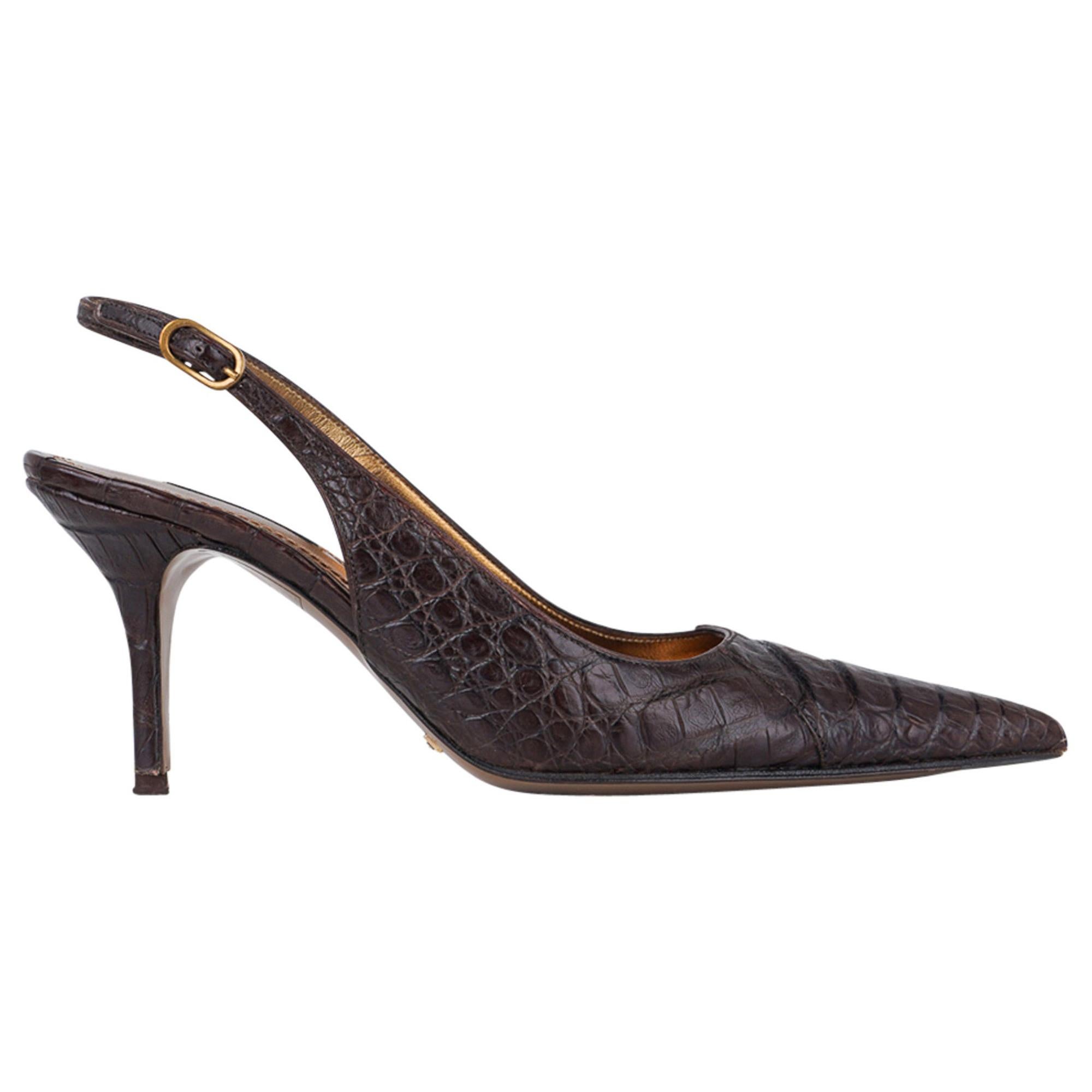 Dolce&Gabbana Shoe Signature Slingback Brown Crocodile 40 / 10 fits 9 For Sale