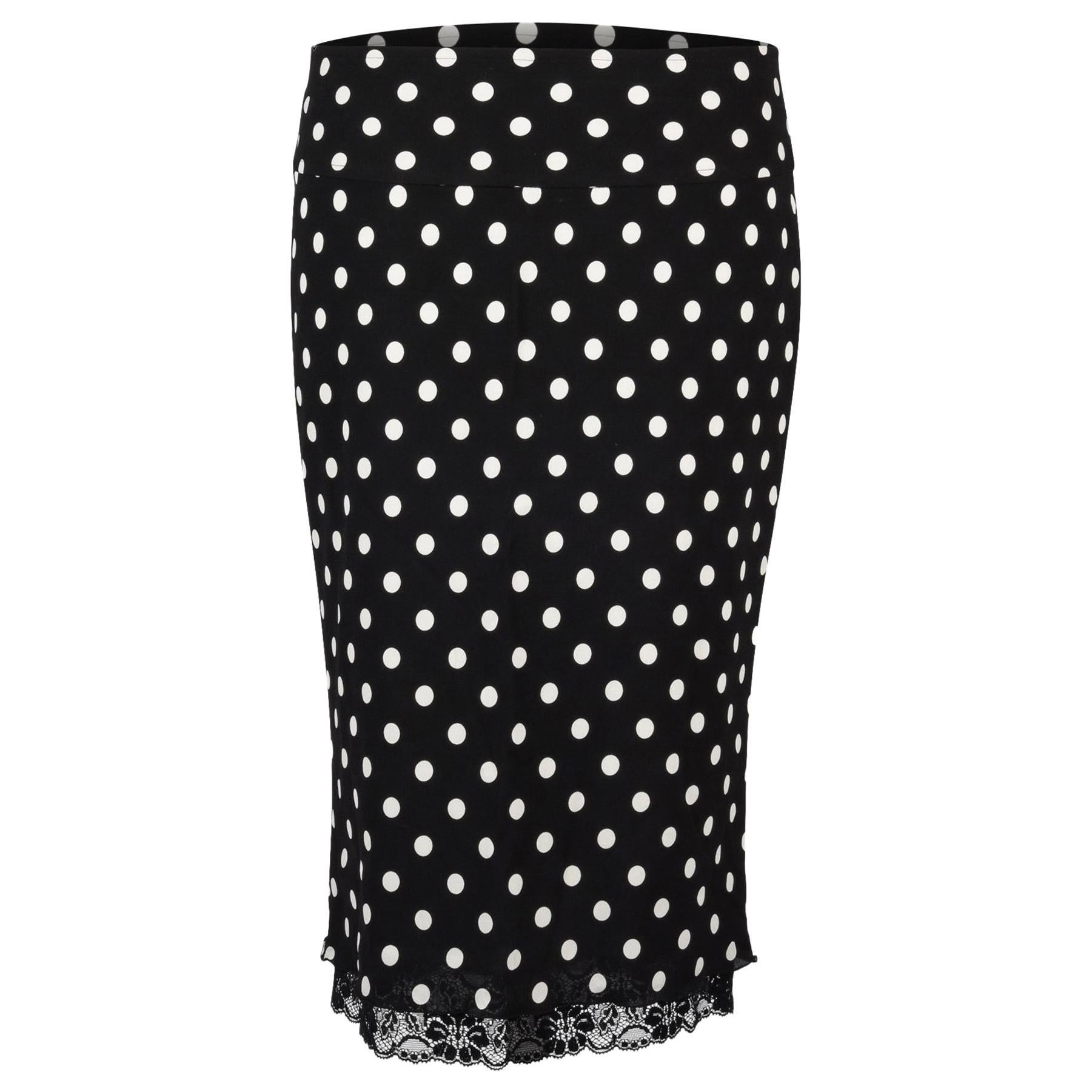 Dolce&Gabbana Skirt Polka Dot Lace Trim Stretch Pencil 38 / 4  For Sale