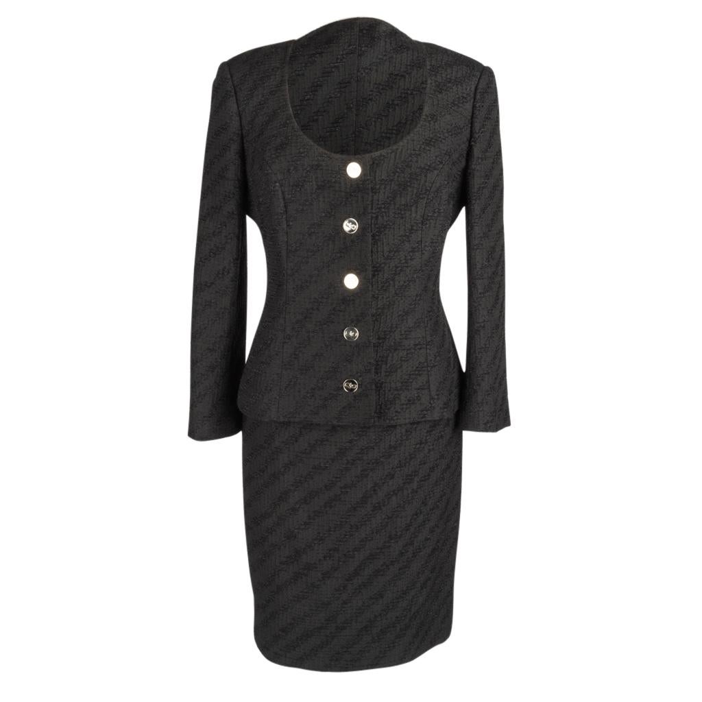 Dolce&Gabbana Skirt Suit Black Scoop Neck Silver Mirror Buttons 44 fits ...