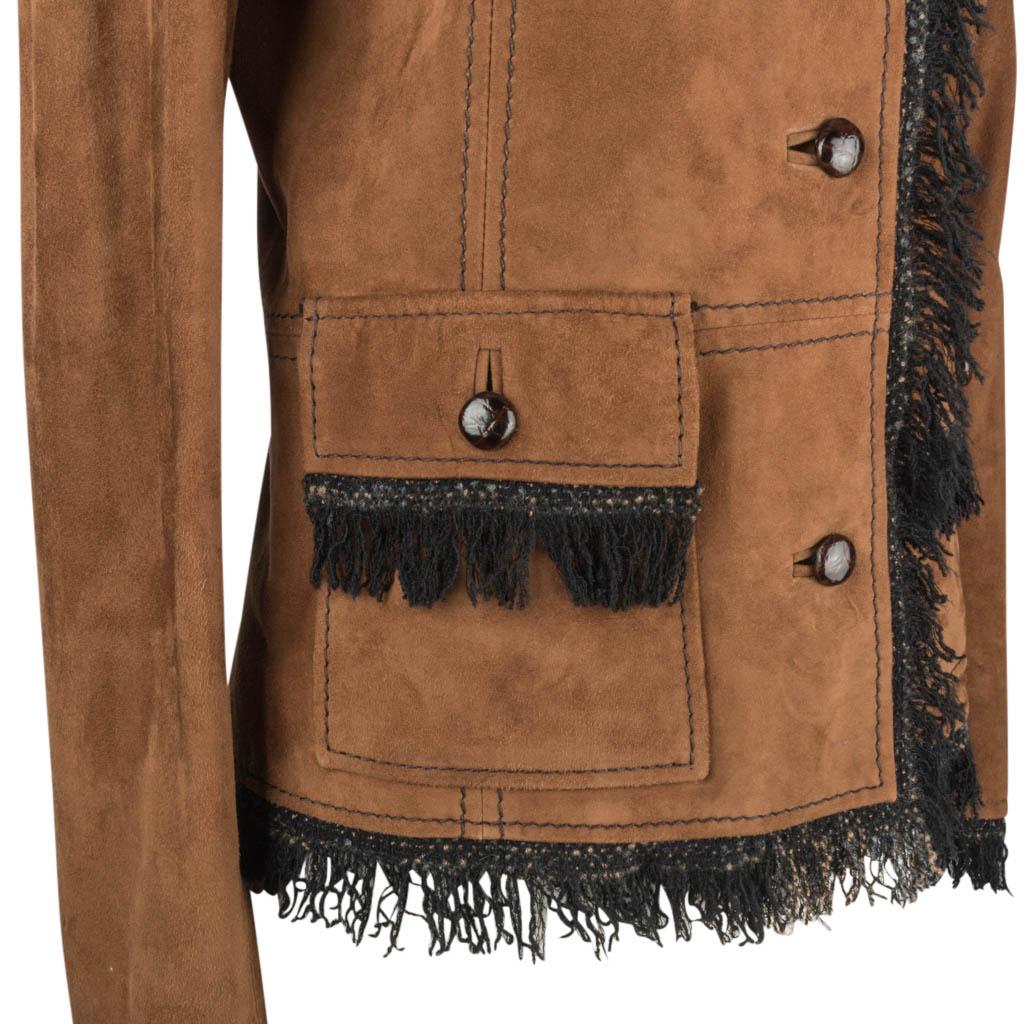 Dolce & Gabbana - Tailleur jupe en daim et tweed avec boutons en cuir, taille 42/8 en vente 2
