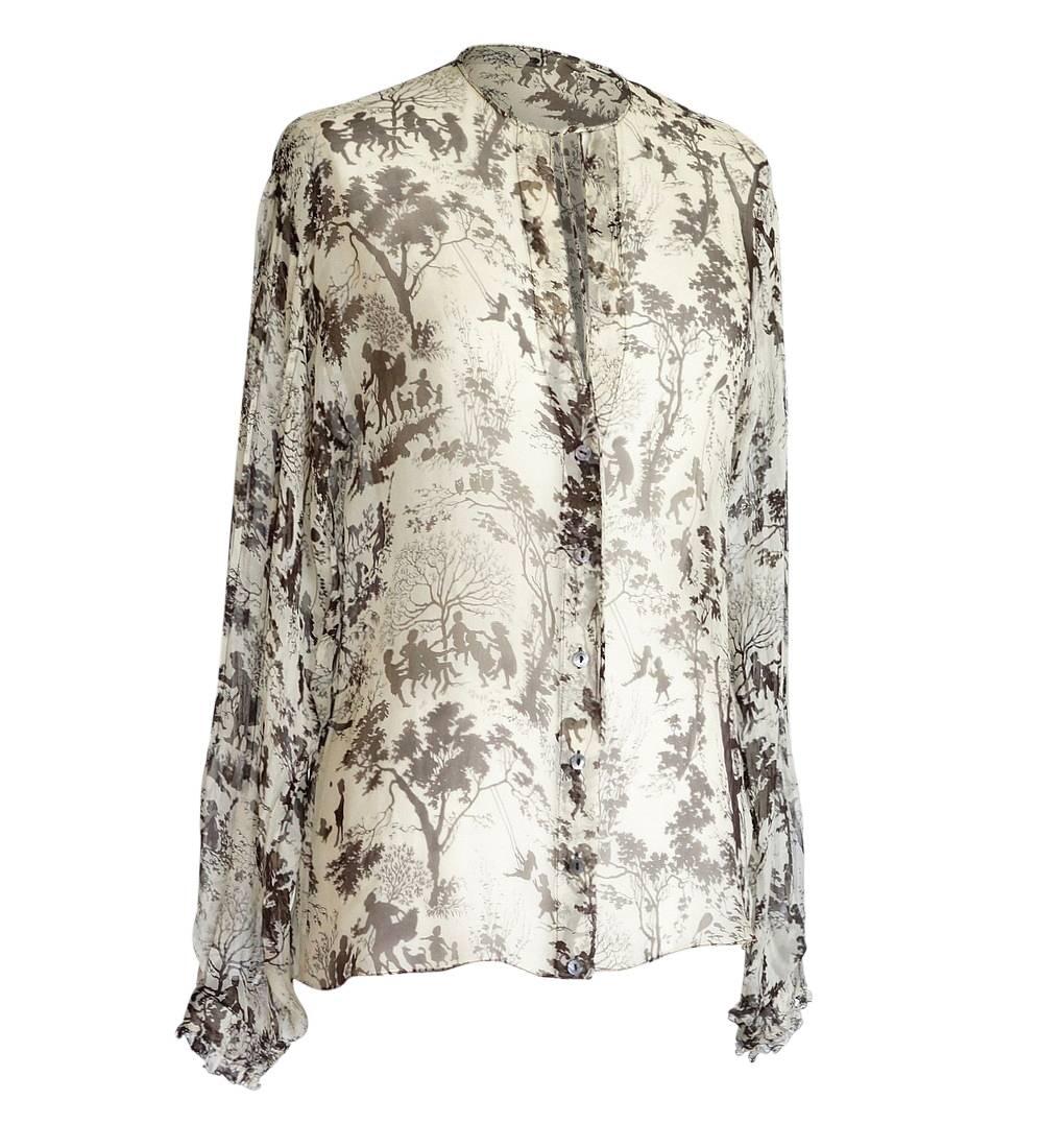 Gray Dolce&Gabbana Top Beautiful Semi Sheer Idyllic Print  40 / 6 For Sale