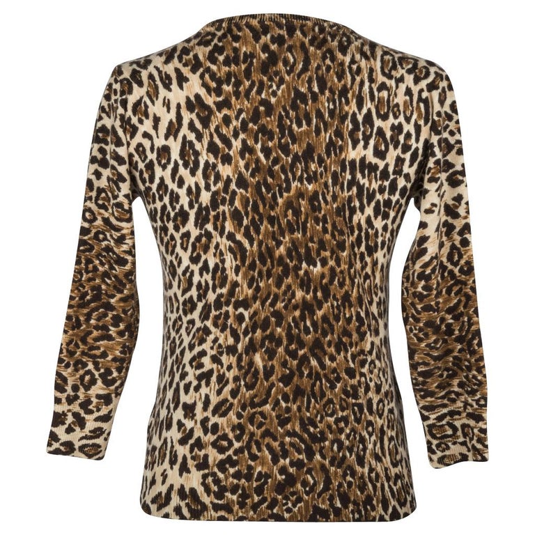 Dolce&Gabbana Top Leopard Print V Neck 3/4 Sleeve 40 / 6 For Sale at ...