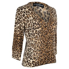 Dolce & Gabbana Top mit Leopardenmuster und V-Ausschnitt 3/4-Ärmeln 40 / 6