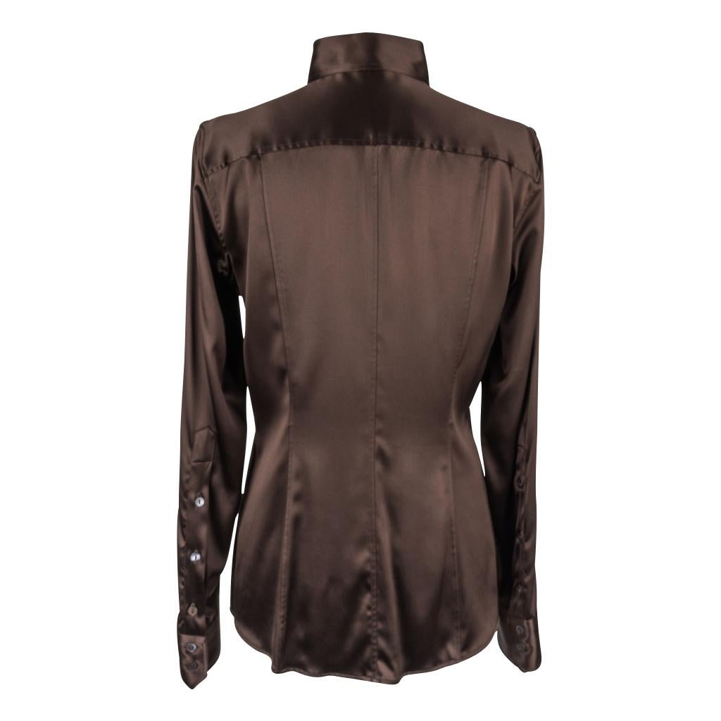 Dolce&Gabbana Top Rich Brown Silk Stretch Shirt  44 fits 8 nwt 3