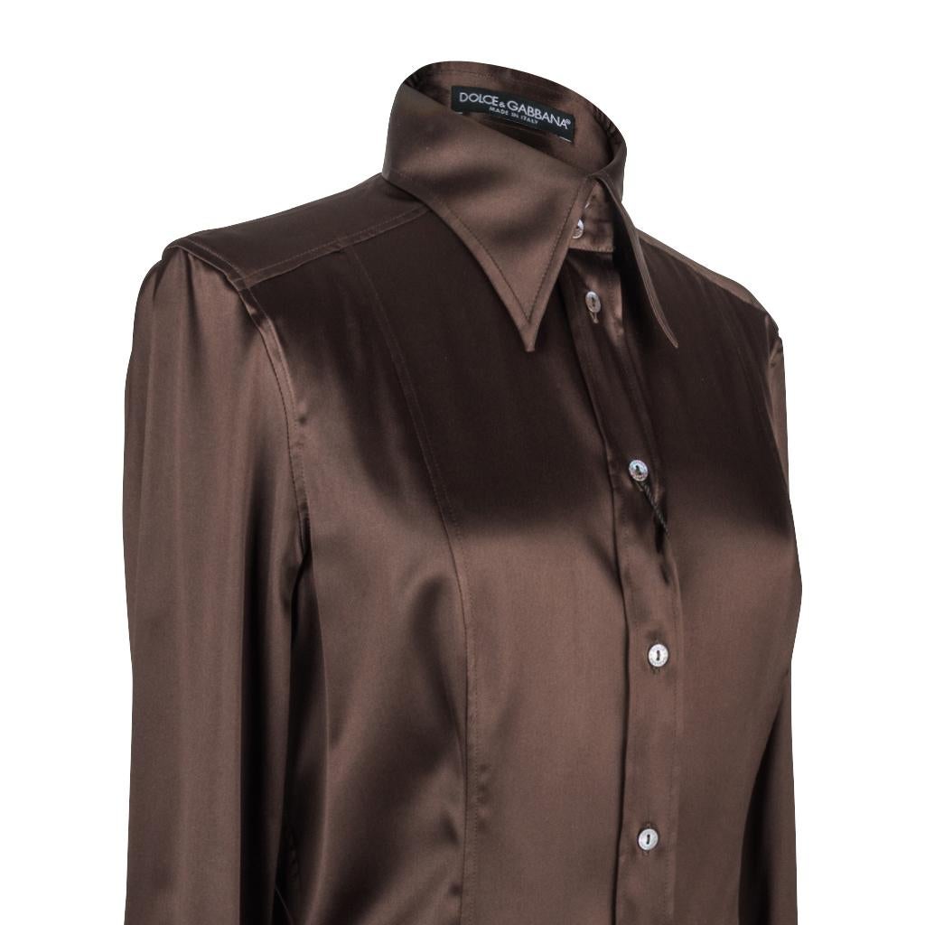 Women's Dolce&Gabbana Top Rich Brown Silk Stretch Shirt  44 fits 8 nwt