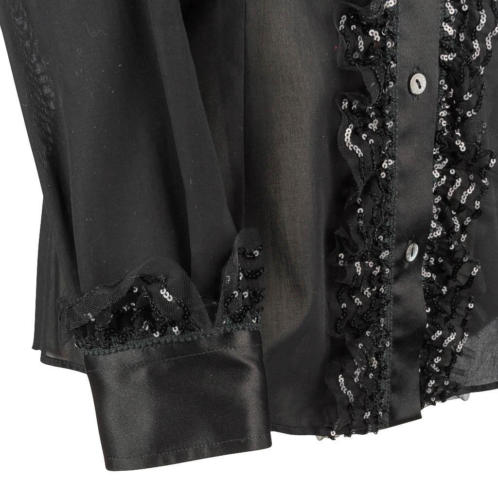 Dolce&Gabbana Top Black Silk Paillette and Tulle Trim 46 / 8 1