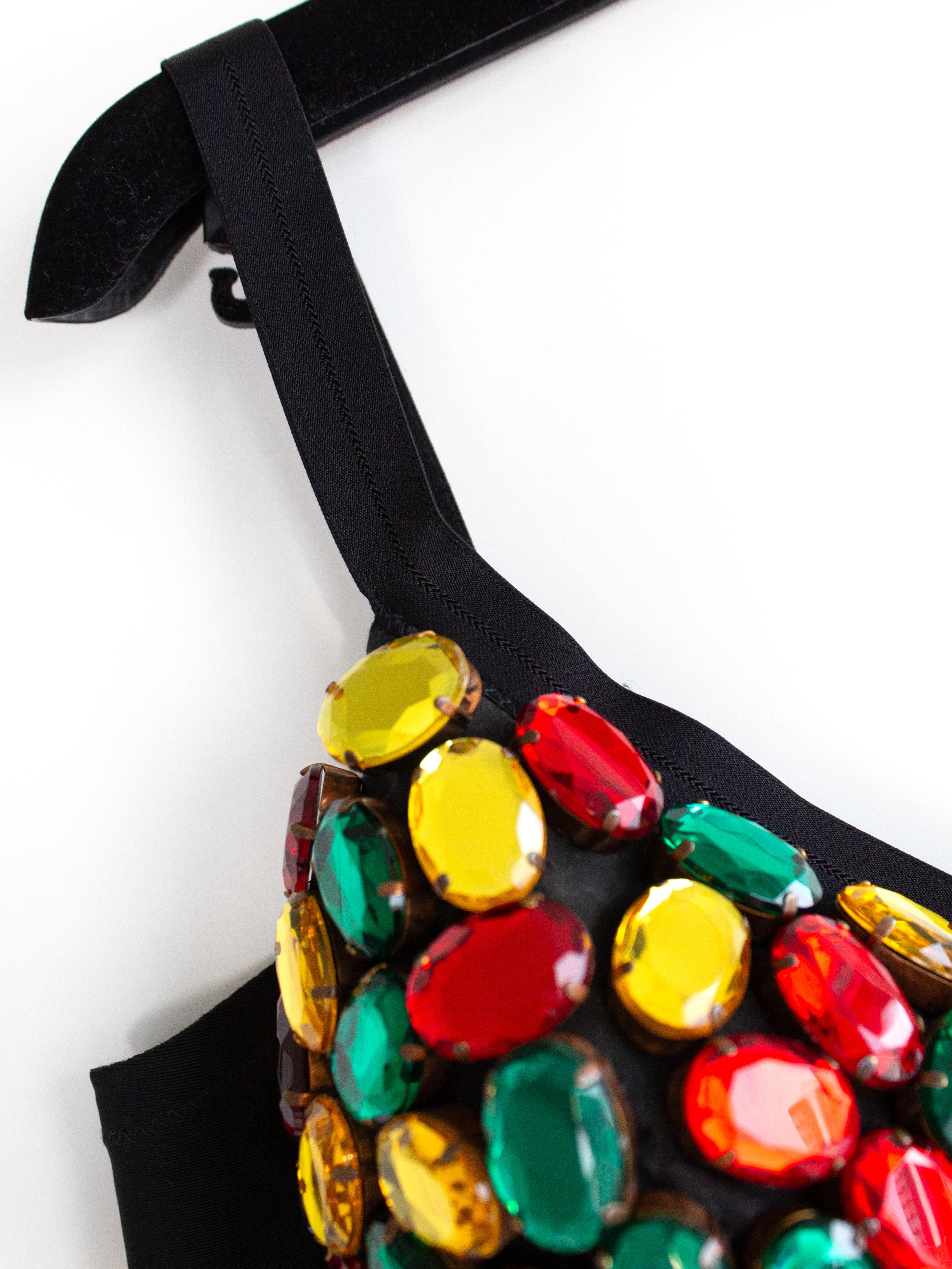 Women's Dolce&Gabbana Vintage 1990s Rainbow Multicolor Crystal Candy Black Bustier Top For Sale