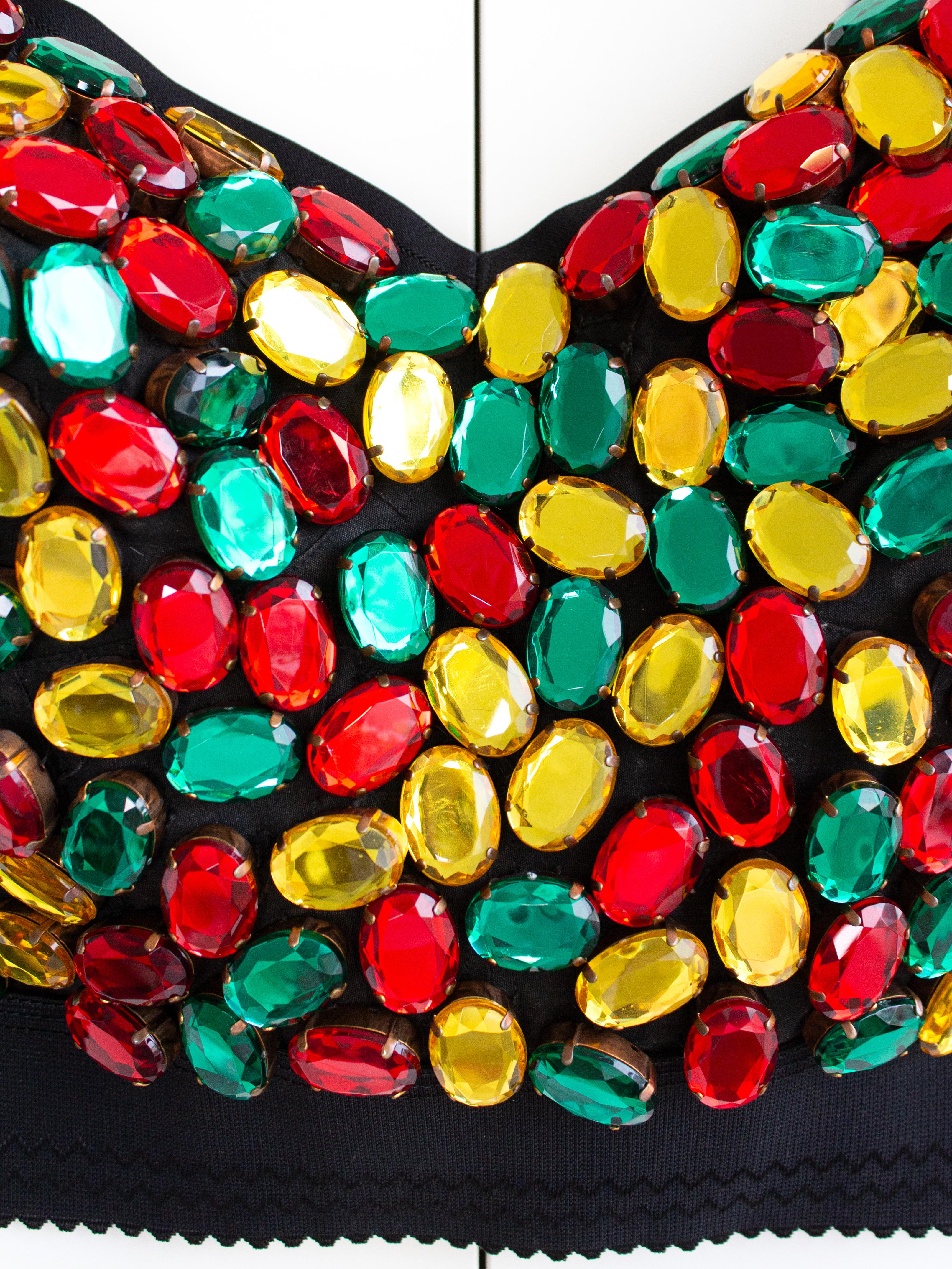Dolce&Gabbana Vintage 1990er Regenbogen Multicolor Kristall Candy Schwarzes Bustier Top im Angebot 1