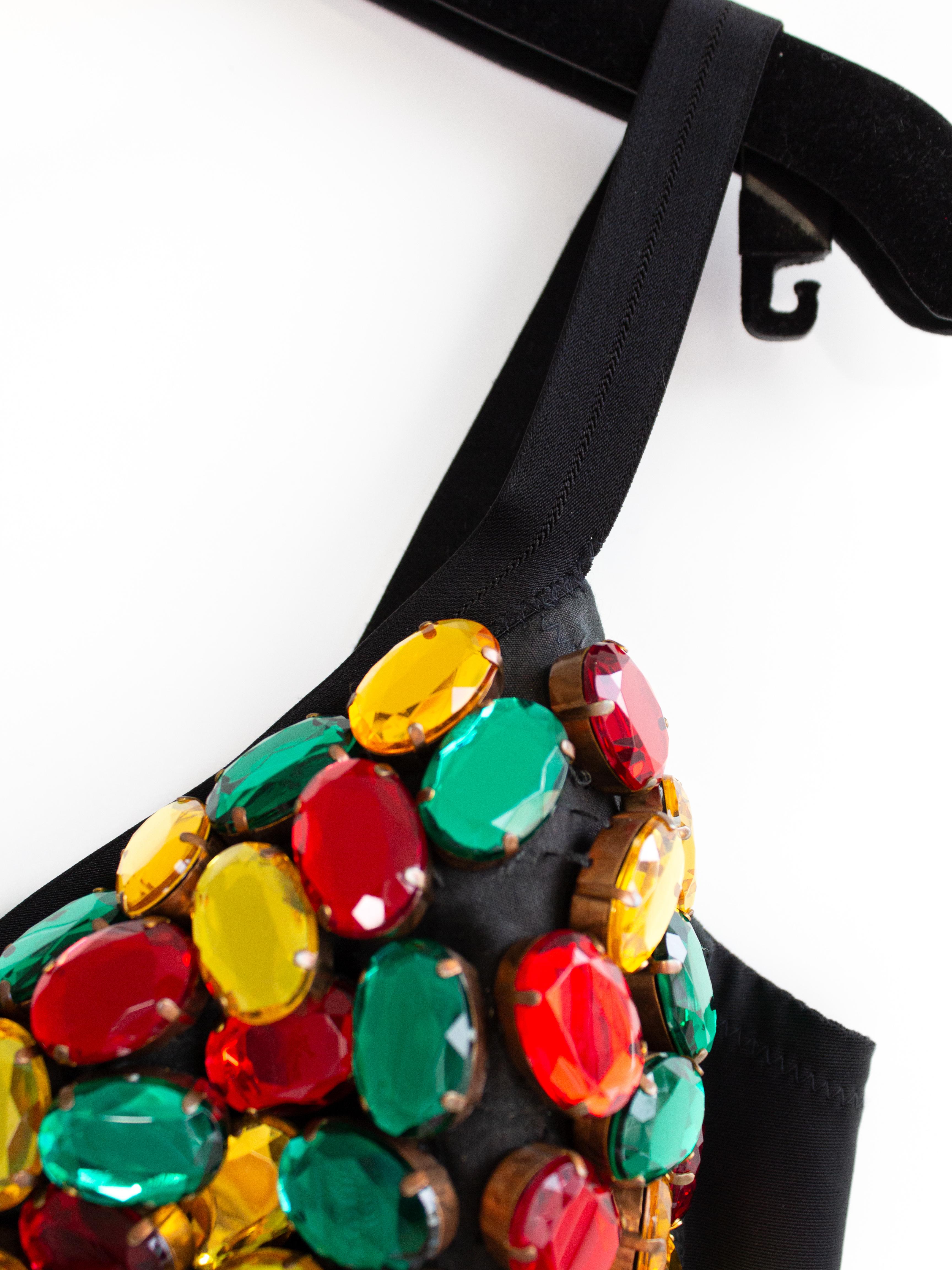 Dolce&Gabbana Vintage 1990s Rainbow Multicolor Crystal Candy Black Bustier Top For Sale 4
