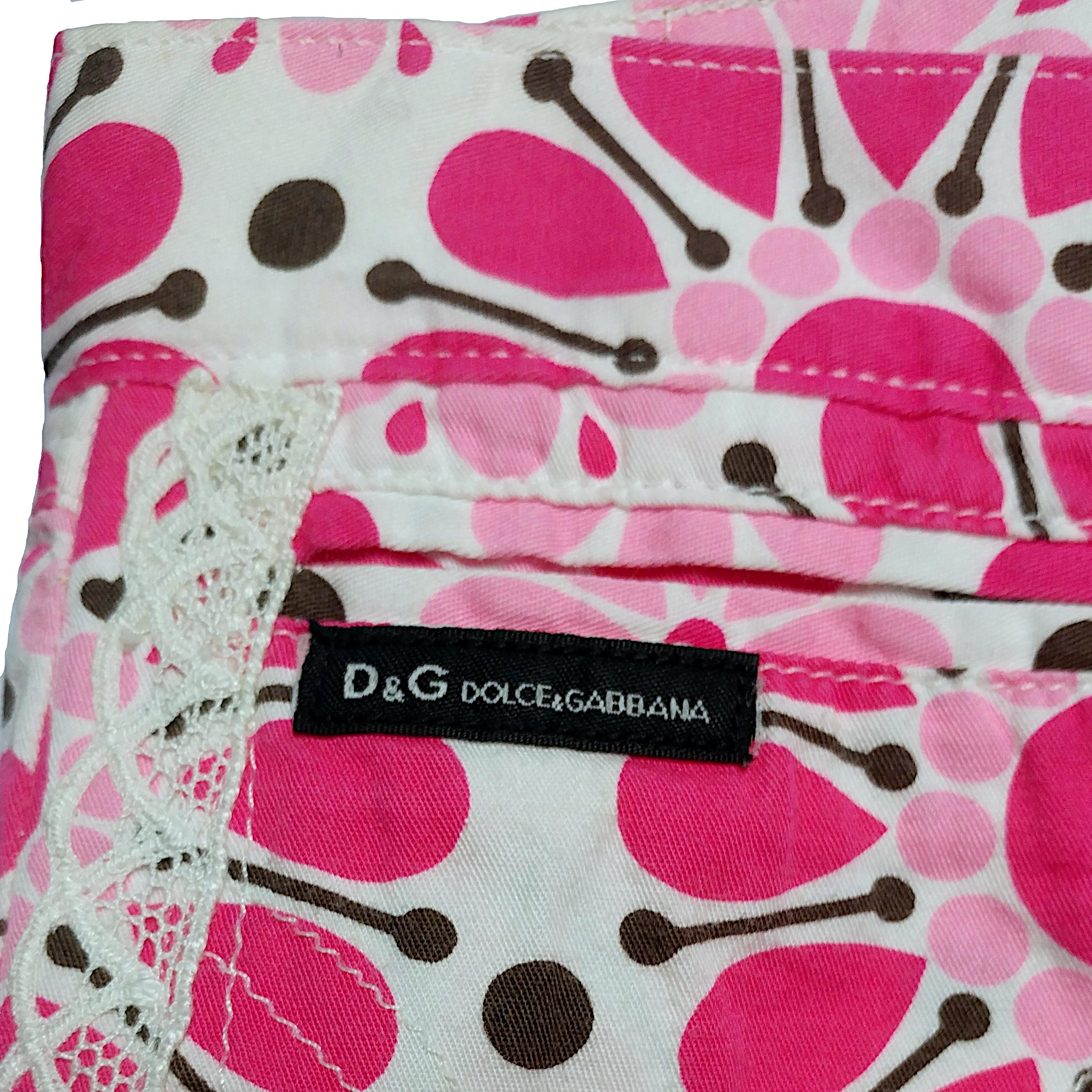 DOLCE&GABBANA  Vintage Cotton White and Pink Shorts with Floral Print  Size S 2