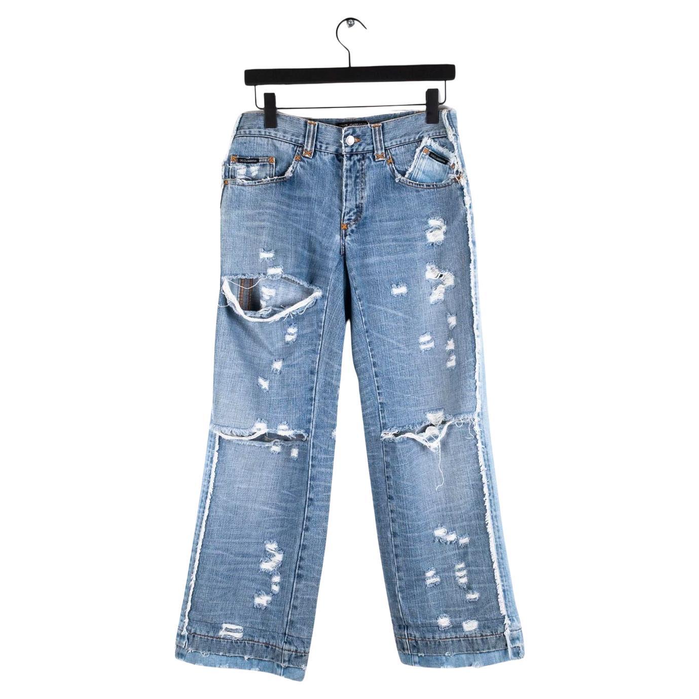 Dolce&Gabbana Vintage Denim Distressed Ripped Knees Men Jeans Size 48 (M/L) Loos For Sale