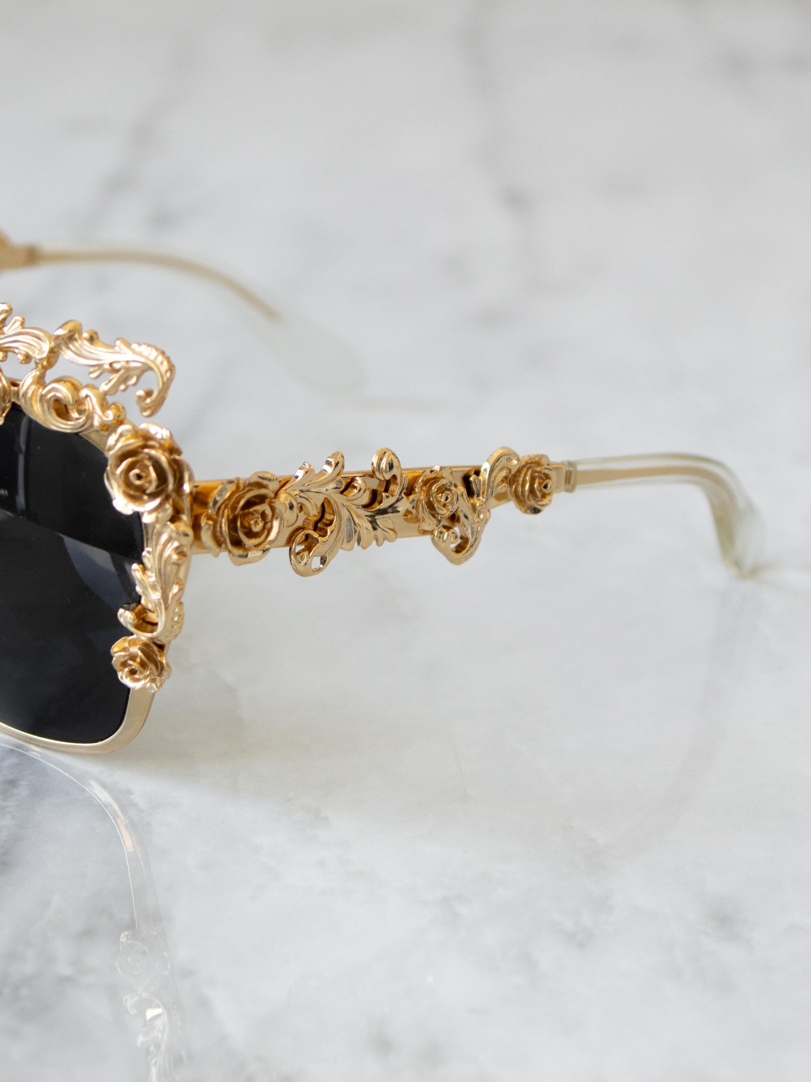 Dolce&Gabbana Vintage F/W 2013 Baroque Gold Rose Embellished Sunglasses DG2121 7