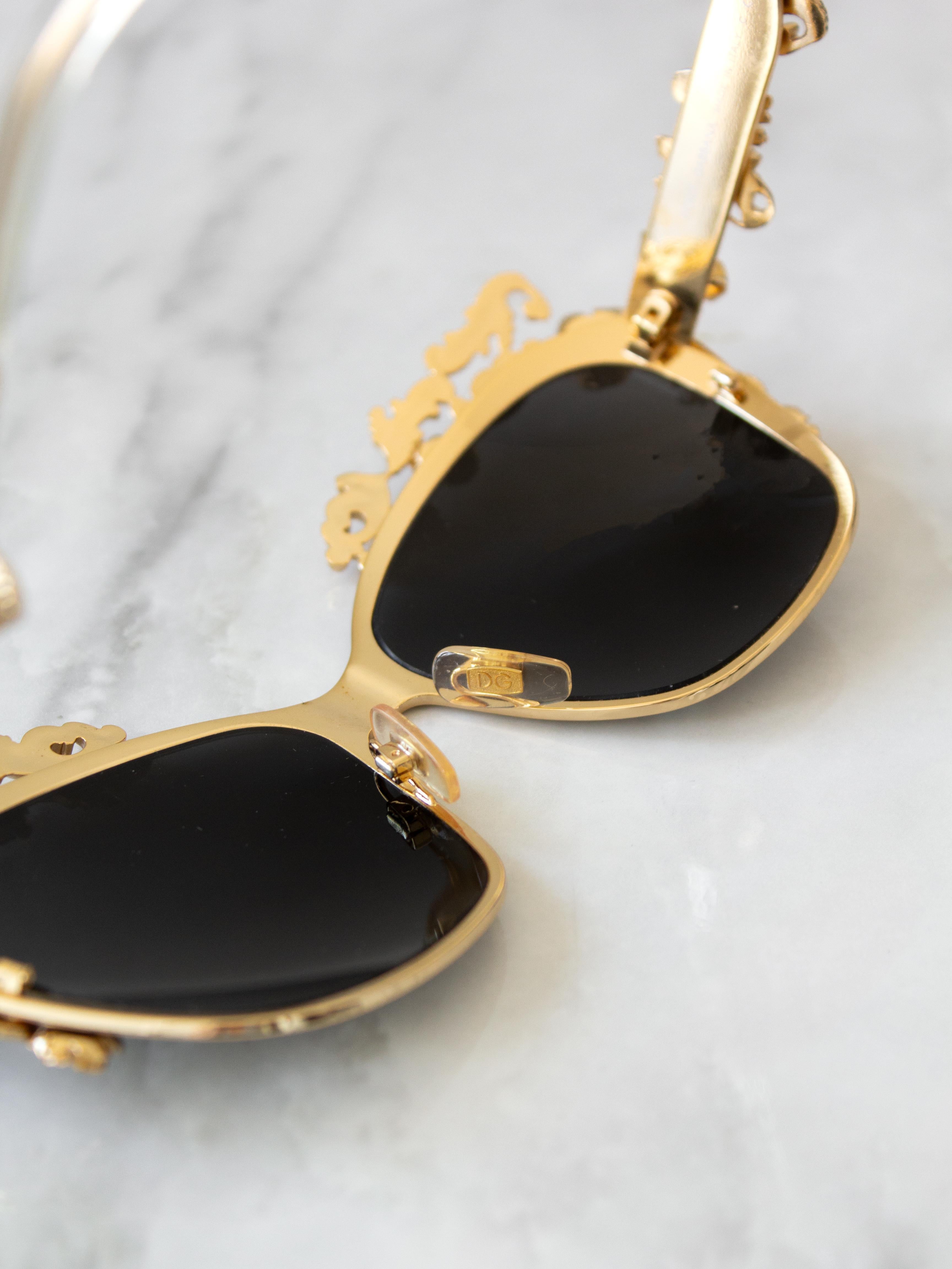 Dolce&Gabbana Vintage F/W 2013 Baroque Gold Rose Embellished Sunglasses DG2121 8