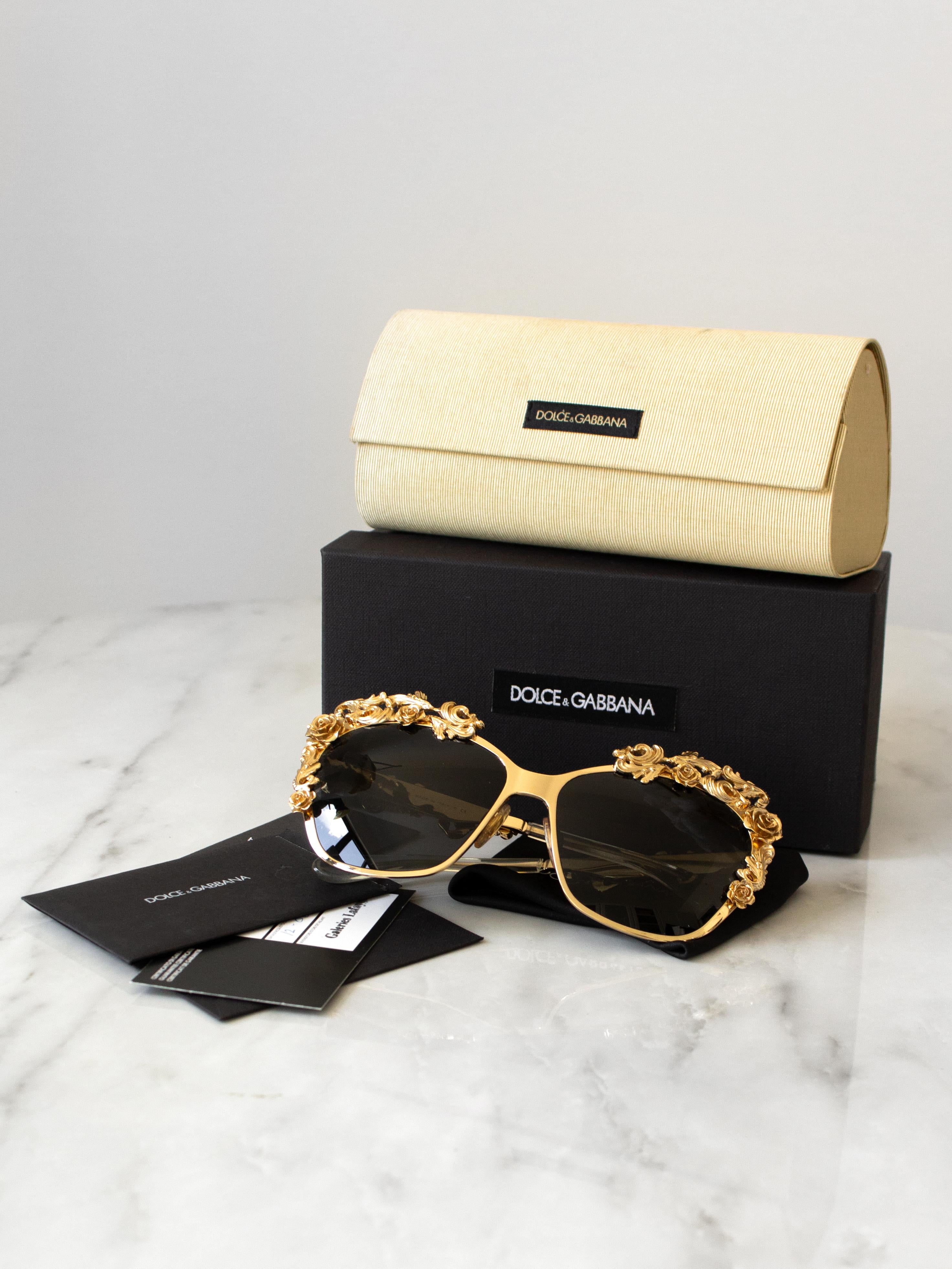 Women's Dolce&Gabbana Vintage F/W 2013 Baroque Gold Rose Embellished Sunglasses DG2121