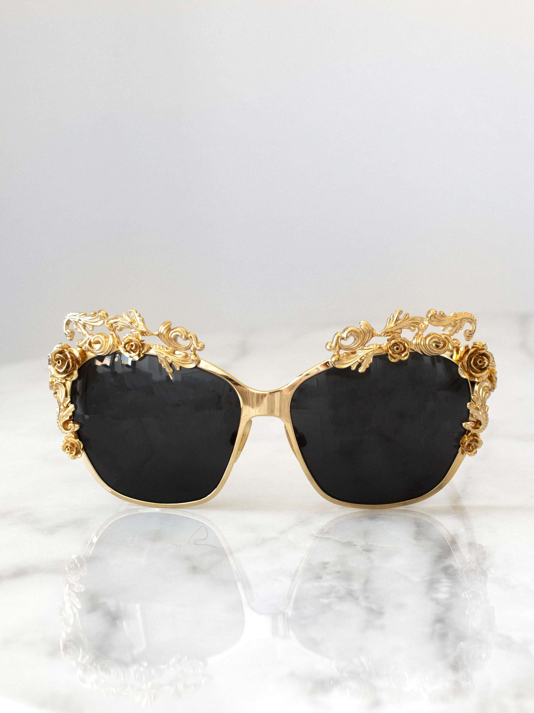 Dolce&Gabbana Vintage F/W 2013 Baroque Gold Rose Embellished Sunglasses DG2121 1