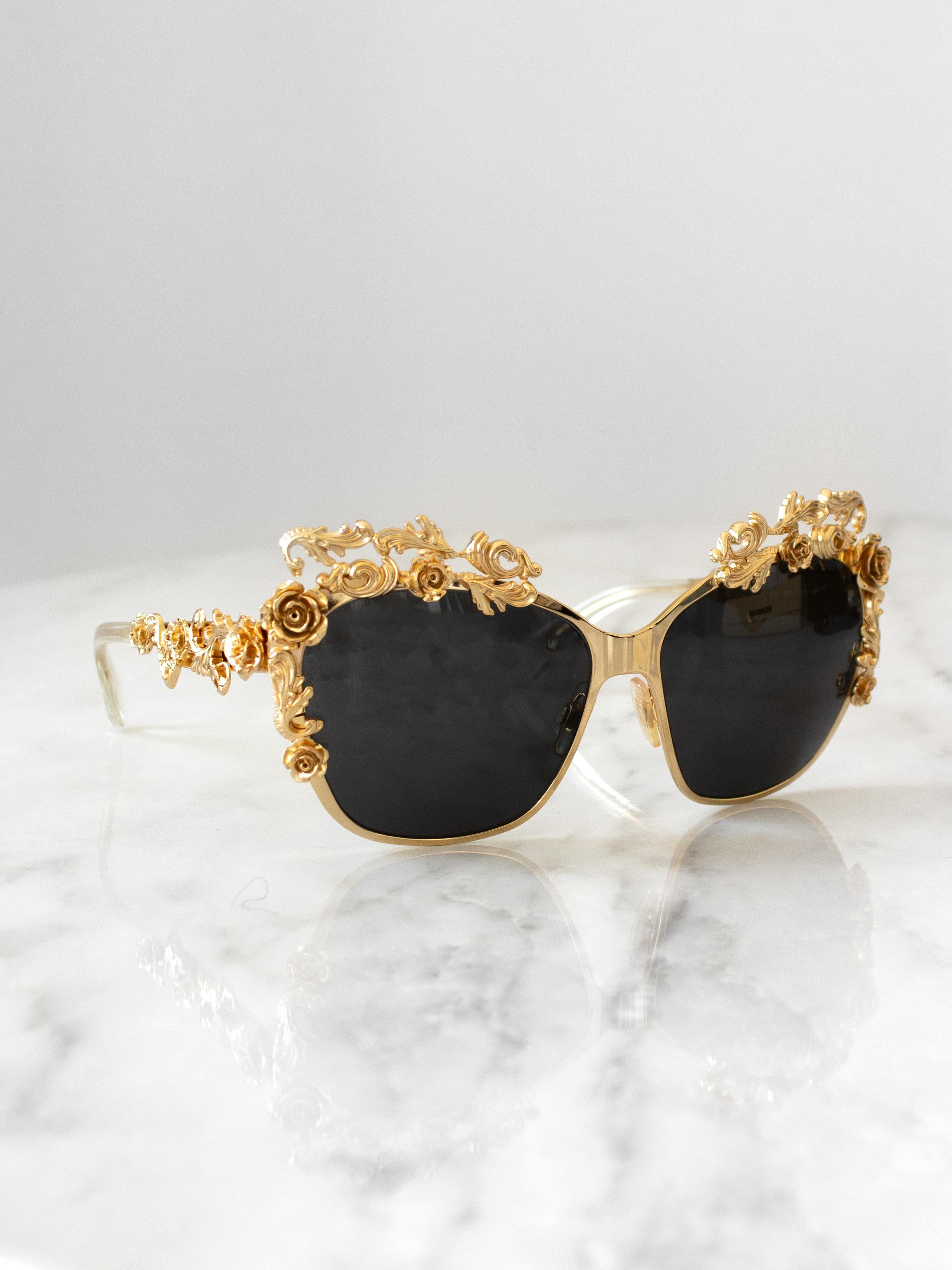 Dolce&Gabbana Vintage F/W 2013 Baroque Gold Rose Embellished Sunglasses DG2121 2
