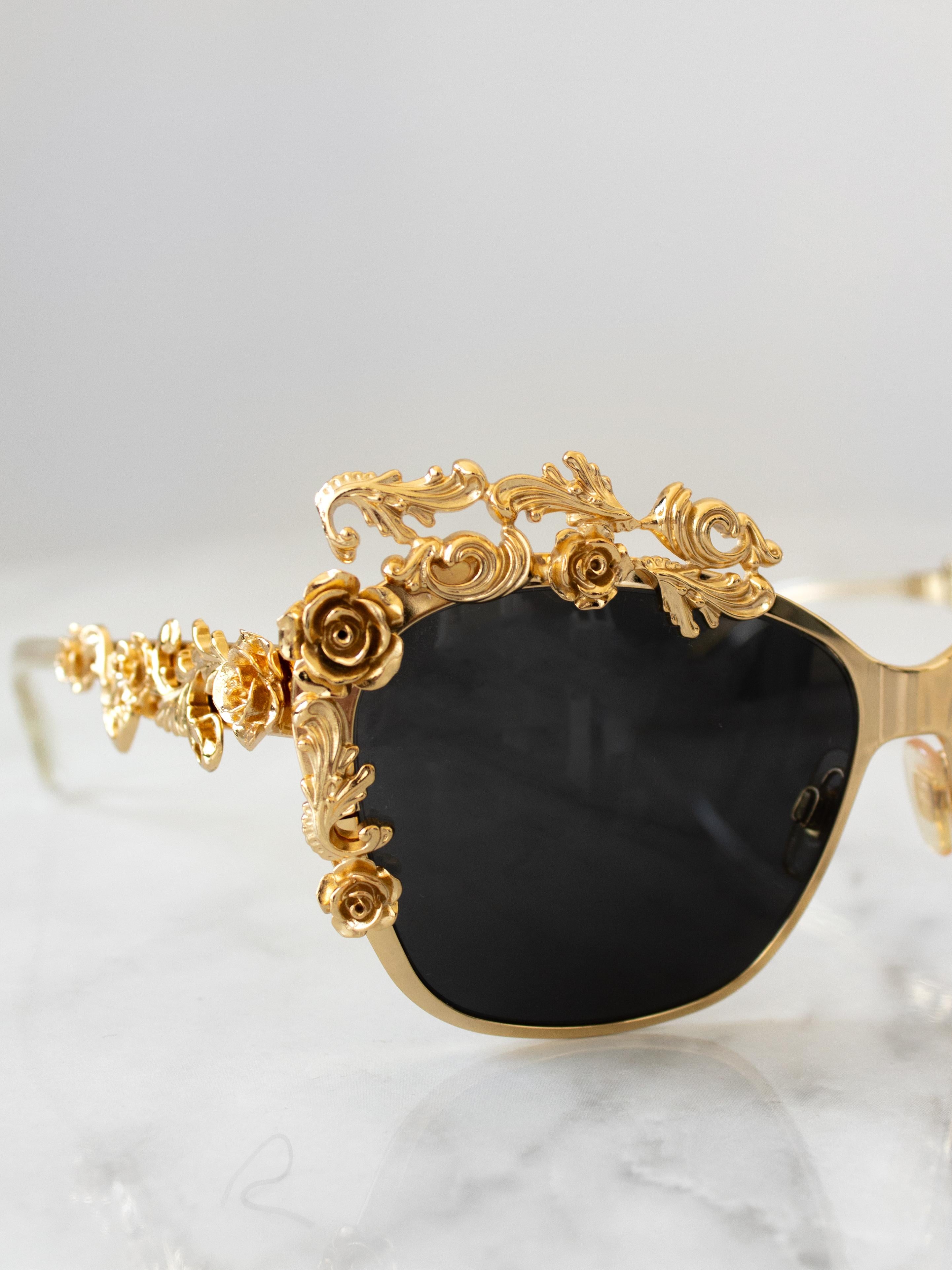 Dolce&Gabbana Vintage F/W 2013 Baroque Gold Rose Embellished Sunglasses DG2121 3