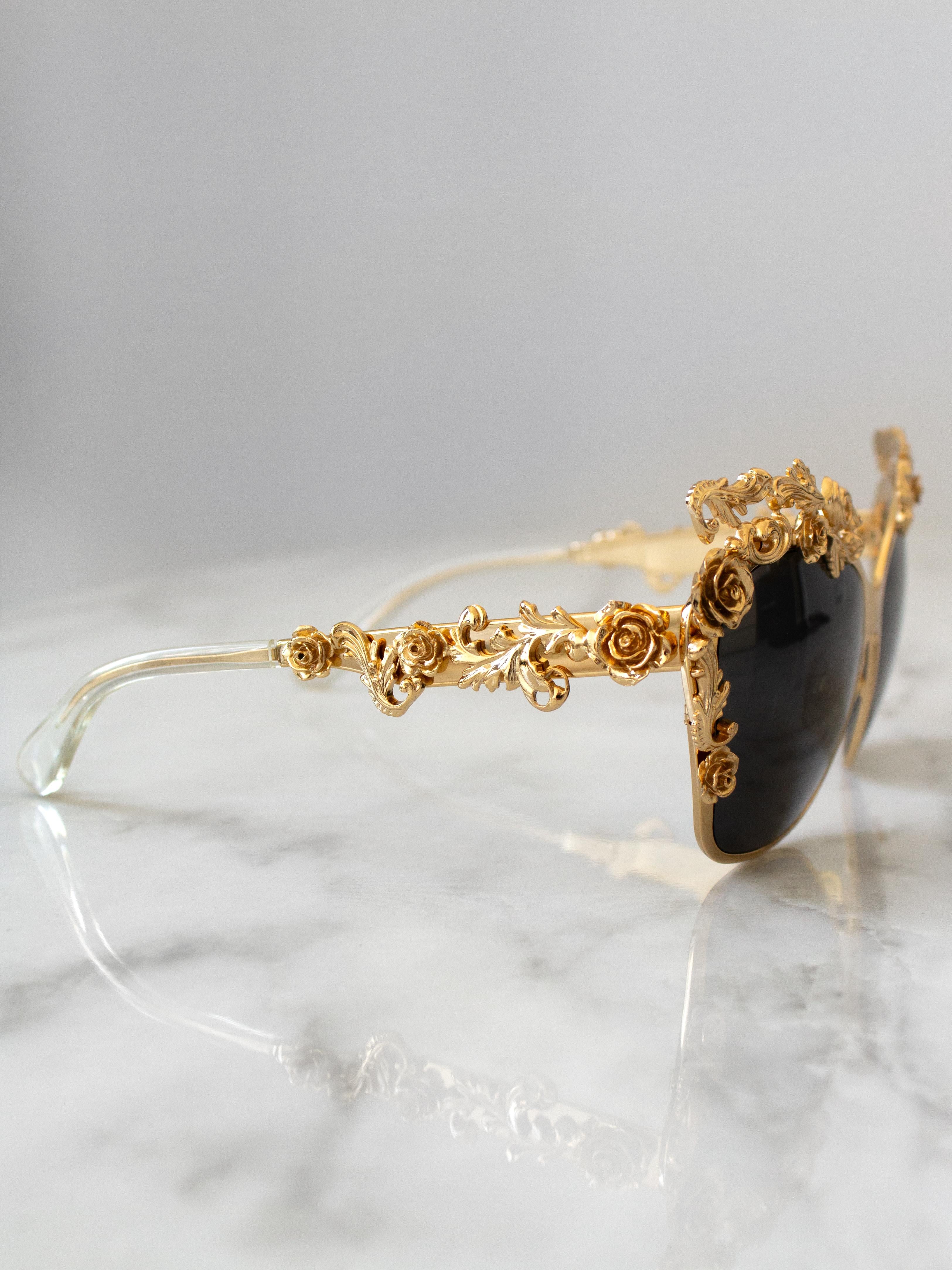 Dolce&Gabbana Vintage F/W 2013 Baroque Gold Rose Embellished Sunglasses DG2121 4