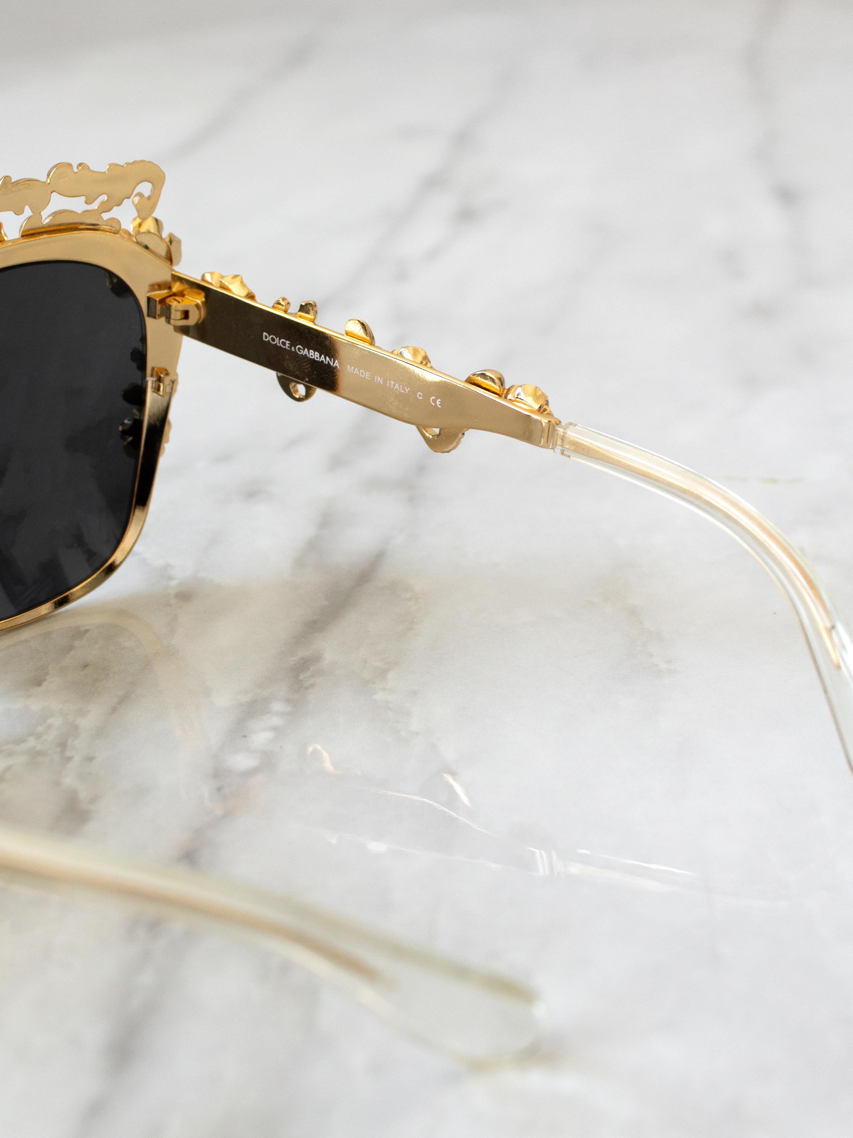 Dolce&Gabbana Vintage F/W 2013 Baroque Gold Rose Embellished Sunglasses DG2121 5