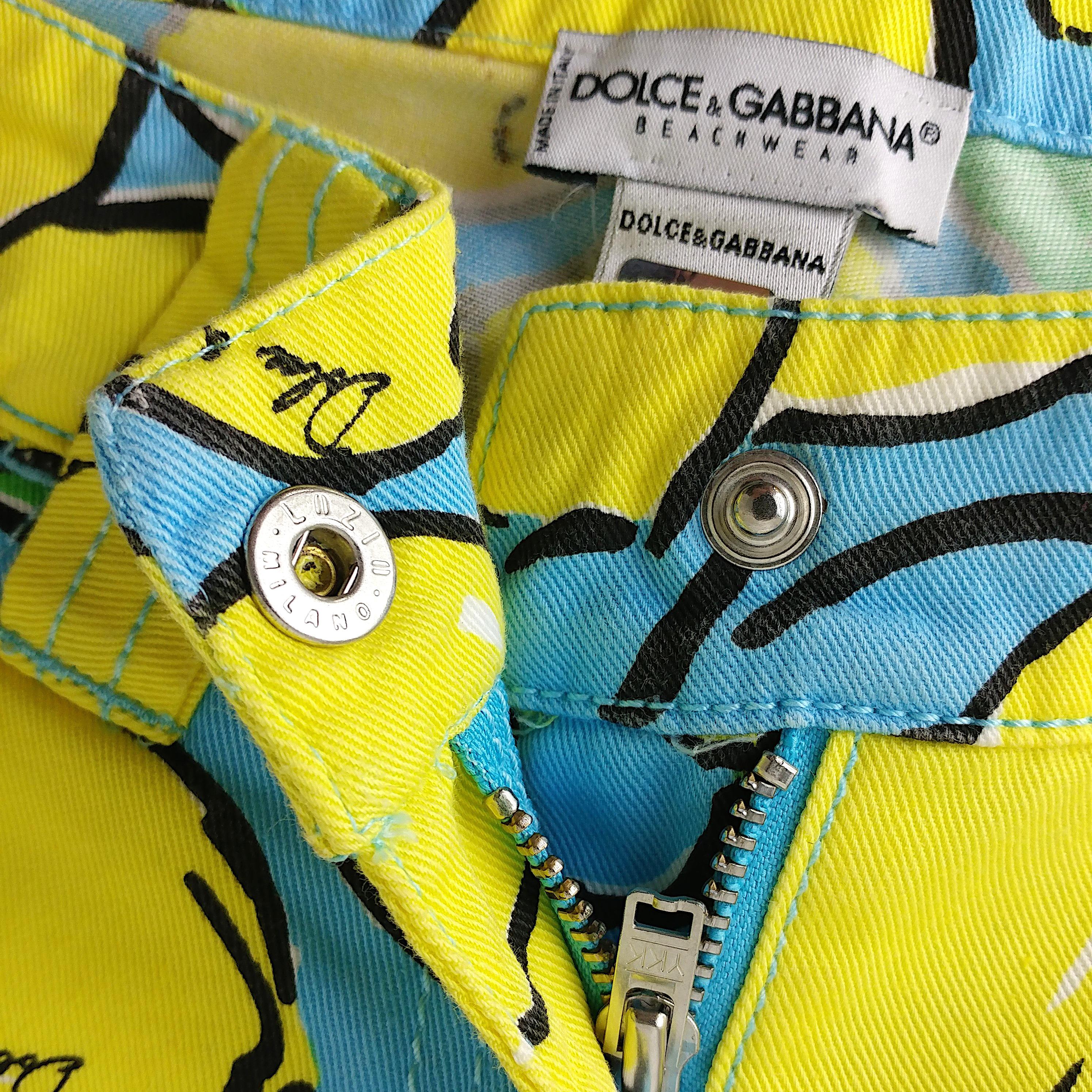 DOLCE&GABBANA Vintage Hot Pants with Yellow Lemons Print on Capri Blue  Size S 3