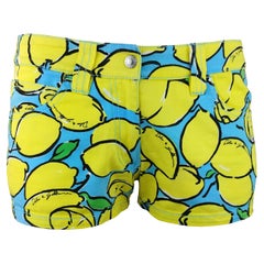 DOLCE&GABBANA Vintage Hot Pants with Yellow Lemons Print on Capri Blue | Size S