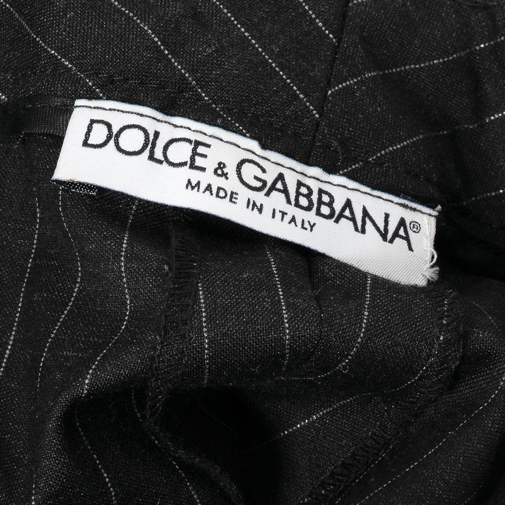 Black Dolce&Gabbana Vintage Pant Grey w/ Metallic Silver Pin Stripe Floral Applique 4