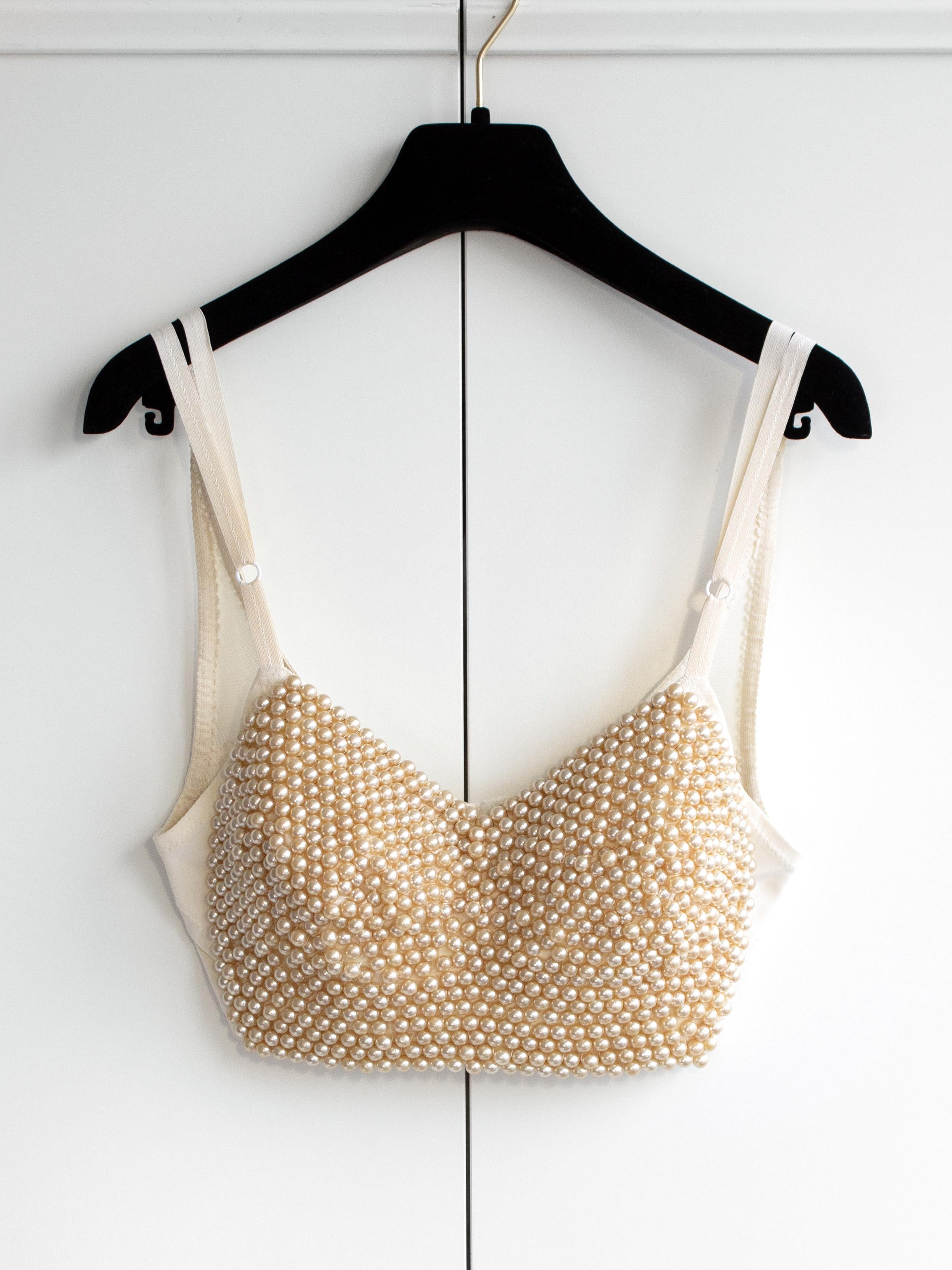 Women's Dolce&Gabbana Vintage S/S 1992 Ivory Cream Pearl Embellished Bustier Top