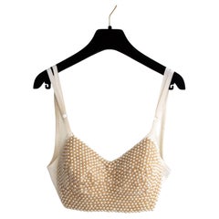 Dolce & Gabbana Vintage S/S 1992 Ivory Cream Pearl Embellished Bustier Top 