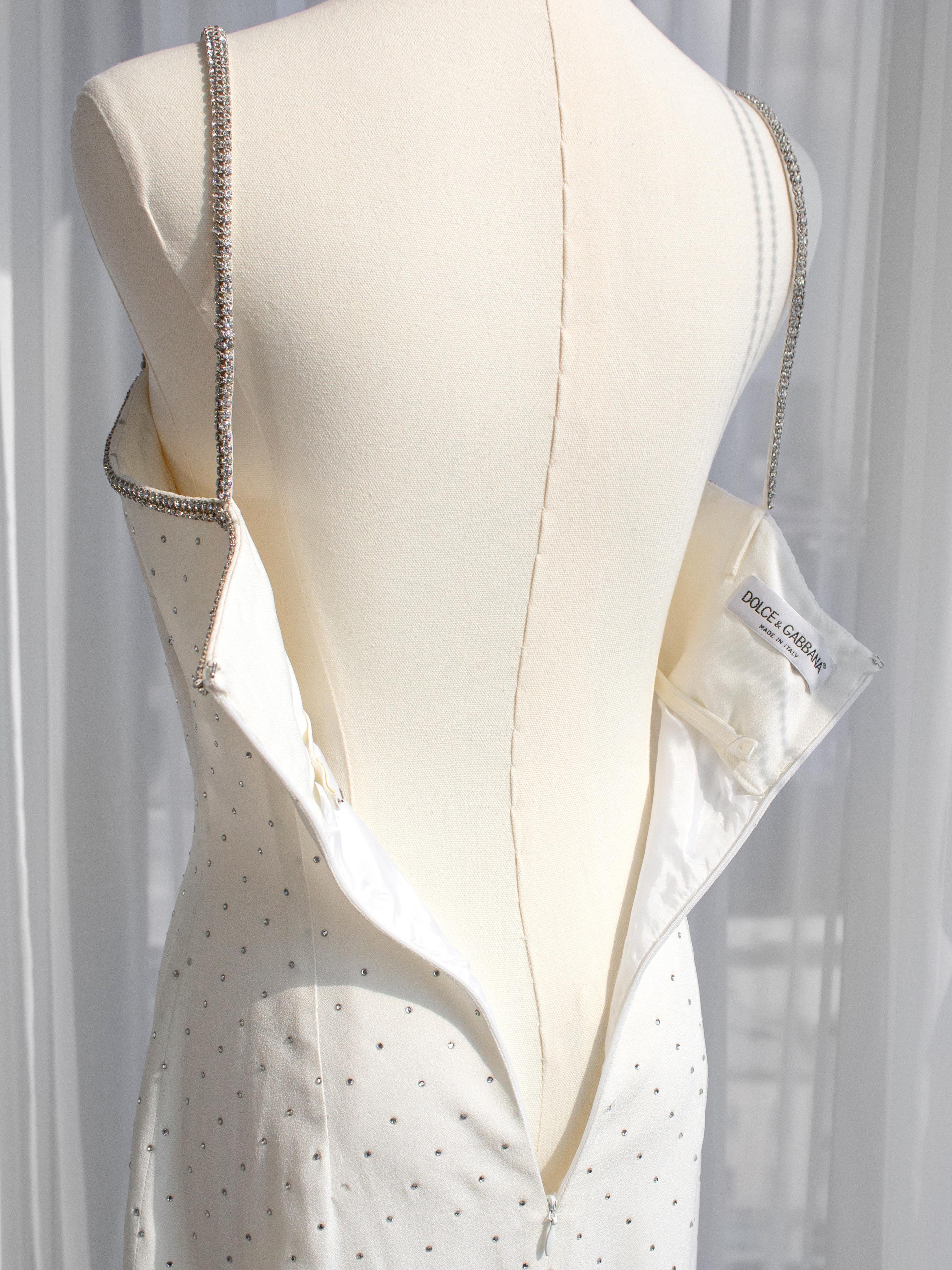 Dolce&Gabbana Vintage S/S 1995 White Crystal Embellished Midi Dress For Sale 5