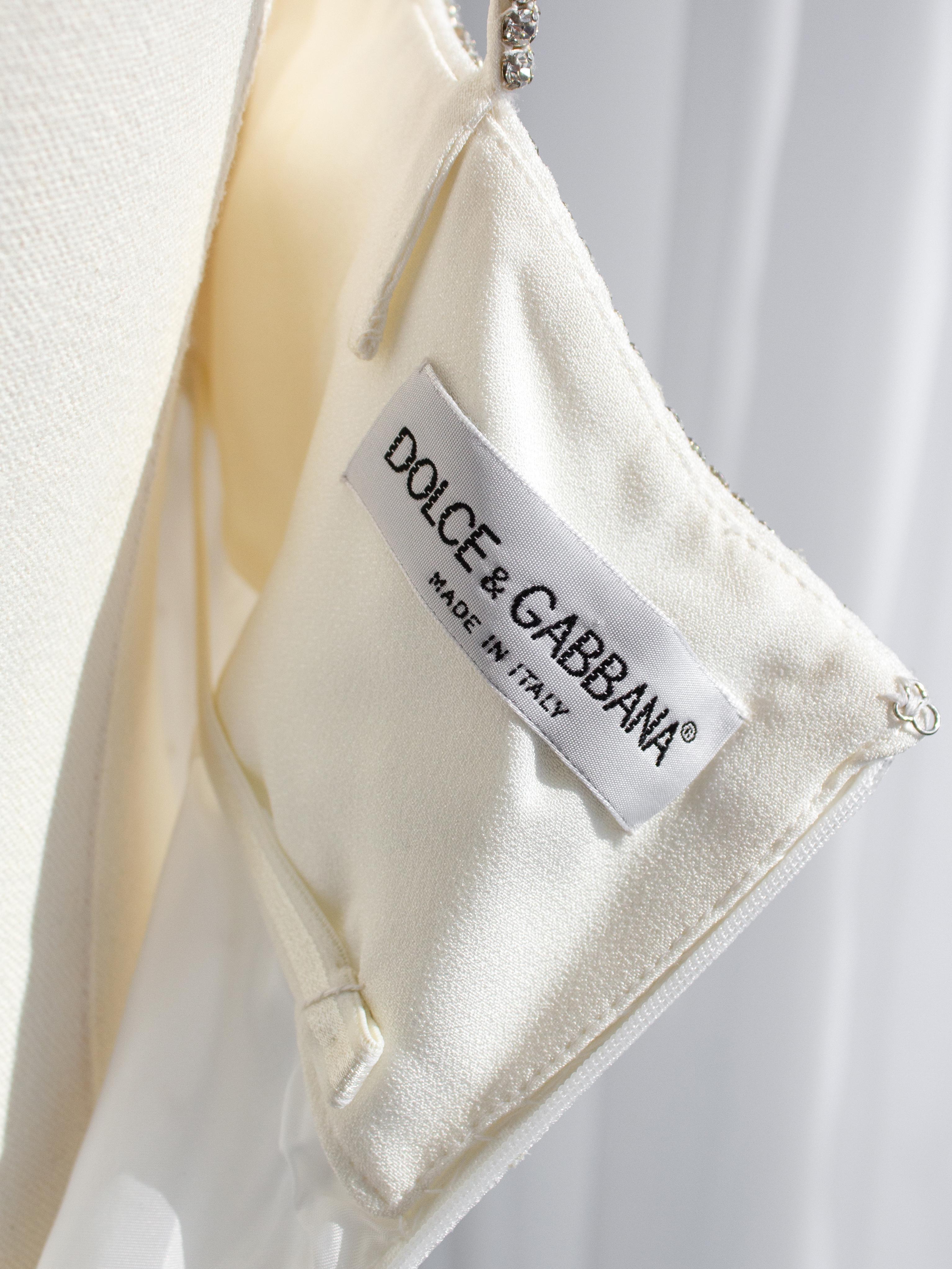 Dolce&Gabbana Vintage S/S 1995 White Crystal Embellished Midi Dress For Sale 6