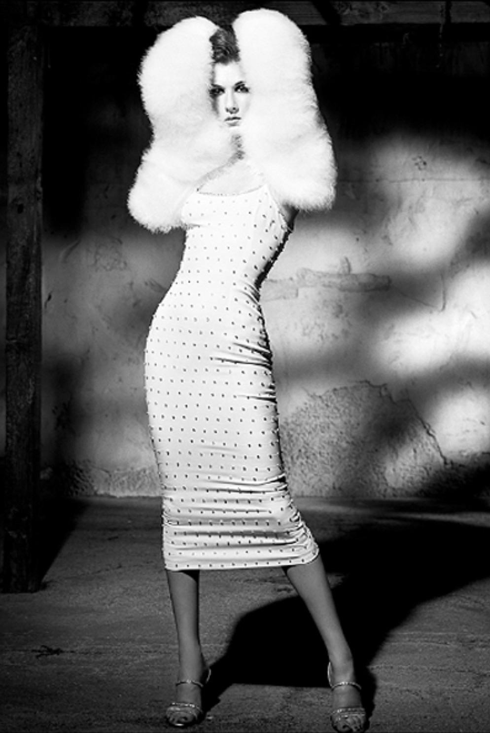 Dolce&Gabbana Vintage S/S 1995 White Crystal Embellished Midi Dress For Sale 8