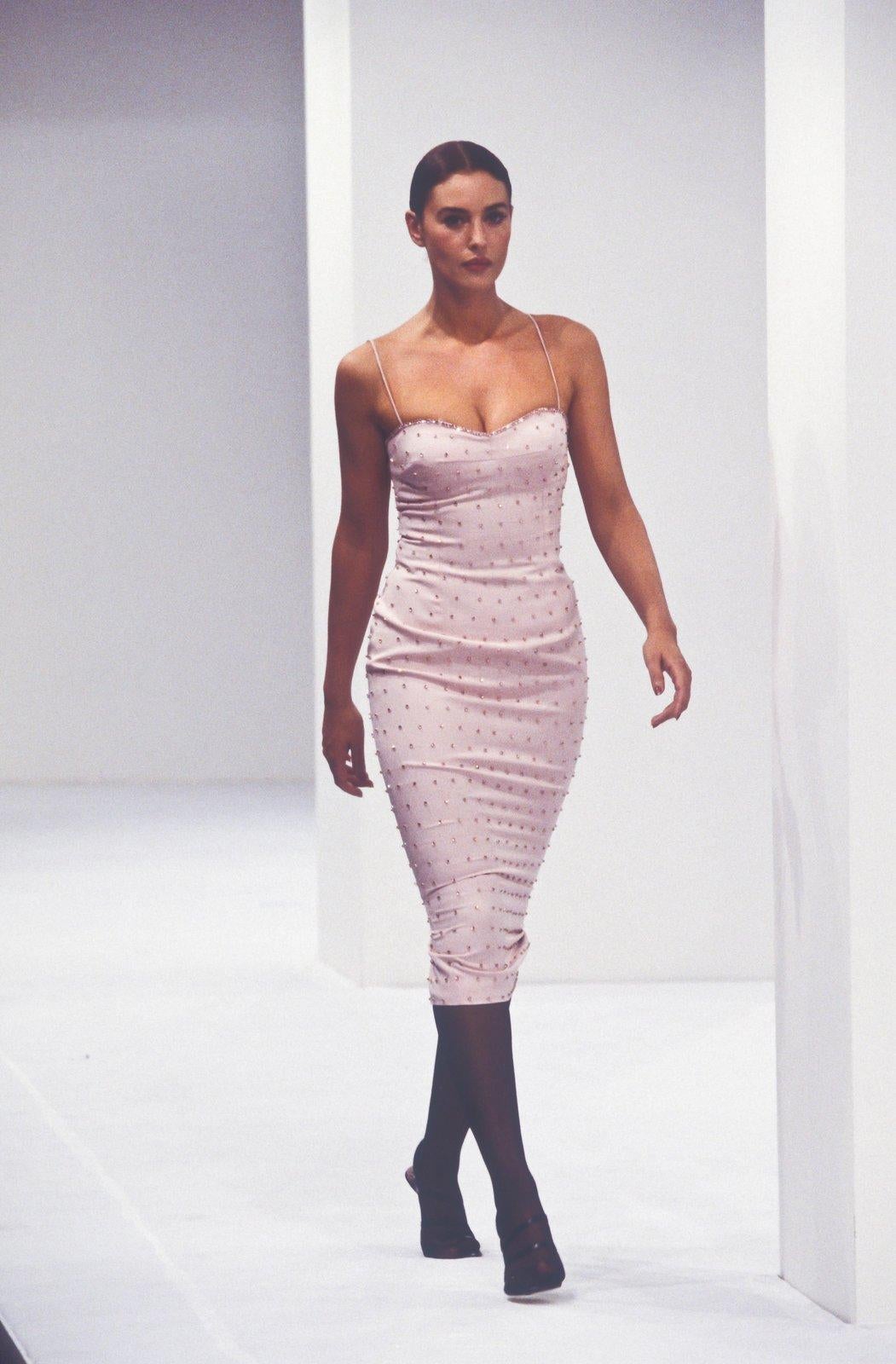 Dolce&Gabbana Vintage S/S 1995 White Crystal Embellished Midi Dress For Sale 9