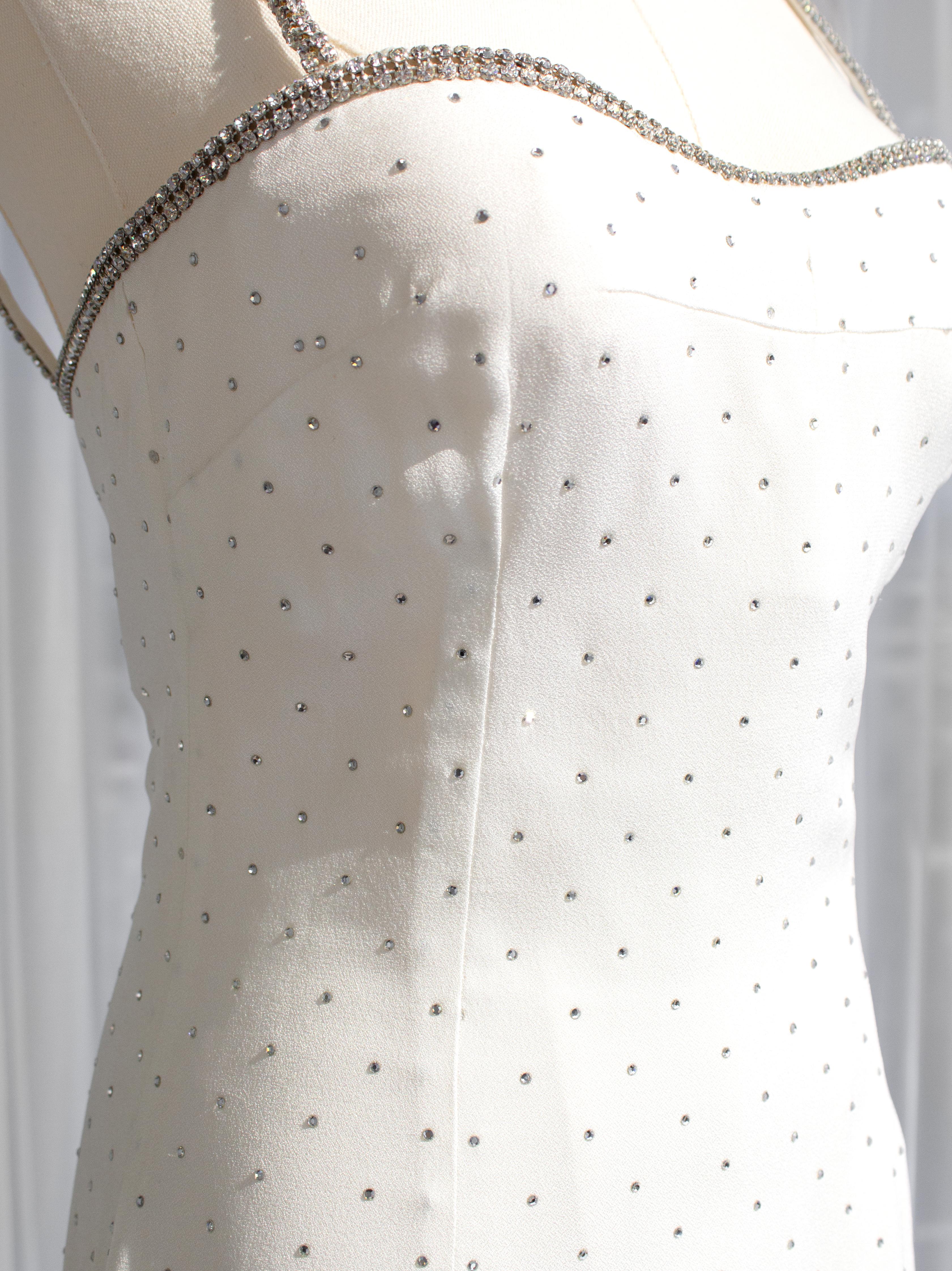 Dolce&Gabbana Vintage S/S 1995 White Crystal Embellished Midi Dress In Good Condition For Sale In Jersey City, NJ