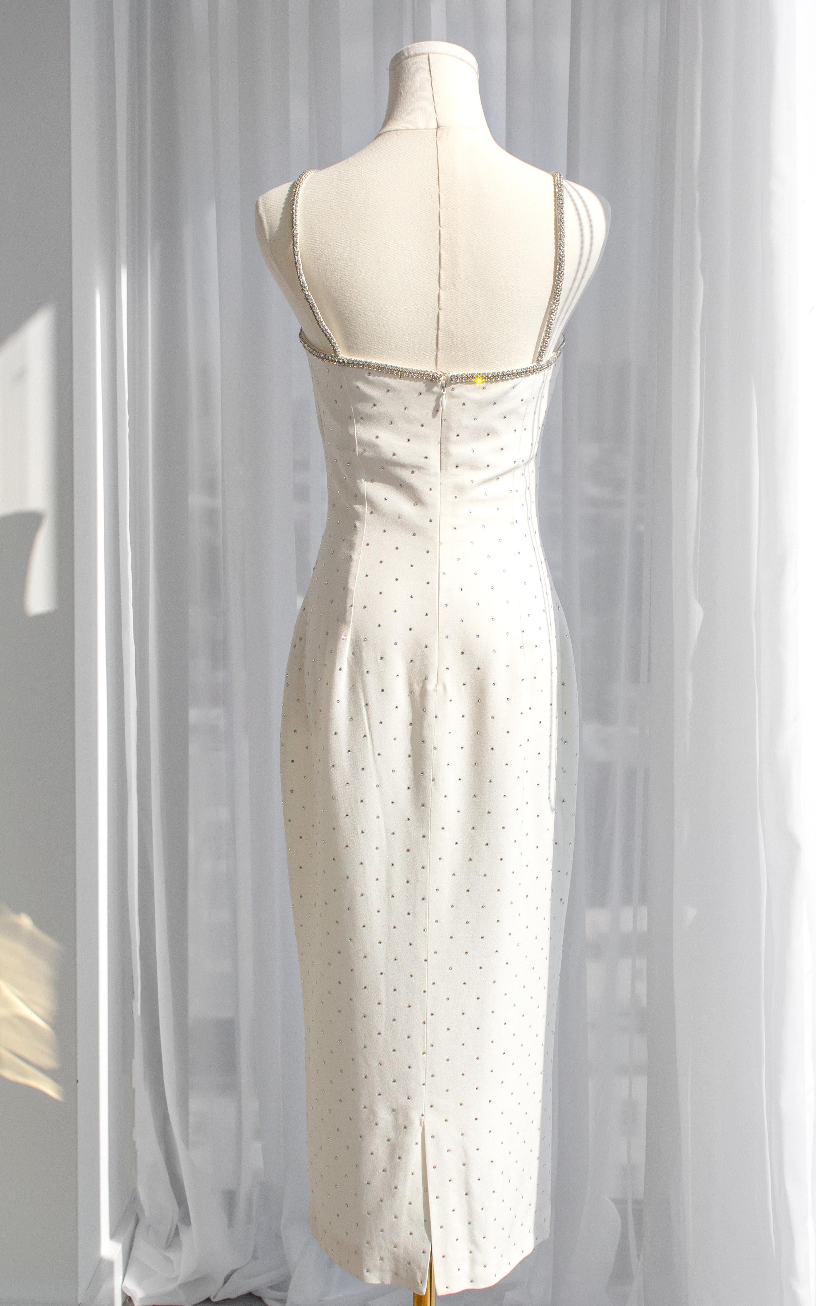 Women's Dolce&Gabbana Vintage S/S 1995 White Crystal Embellished Midi Dress For Sale