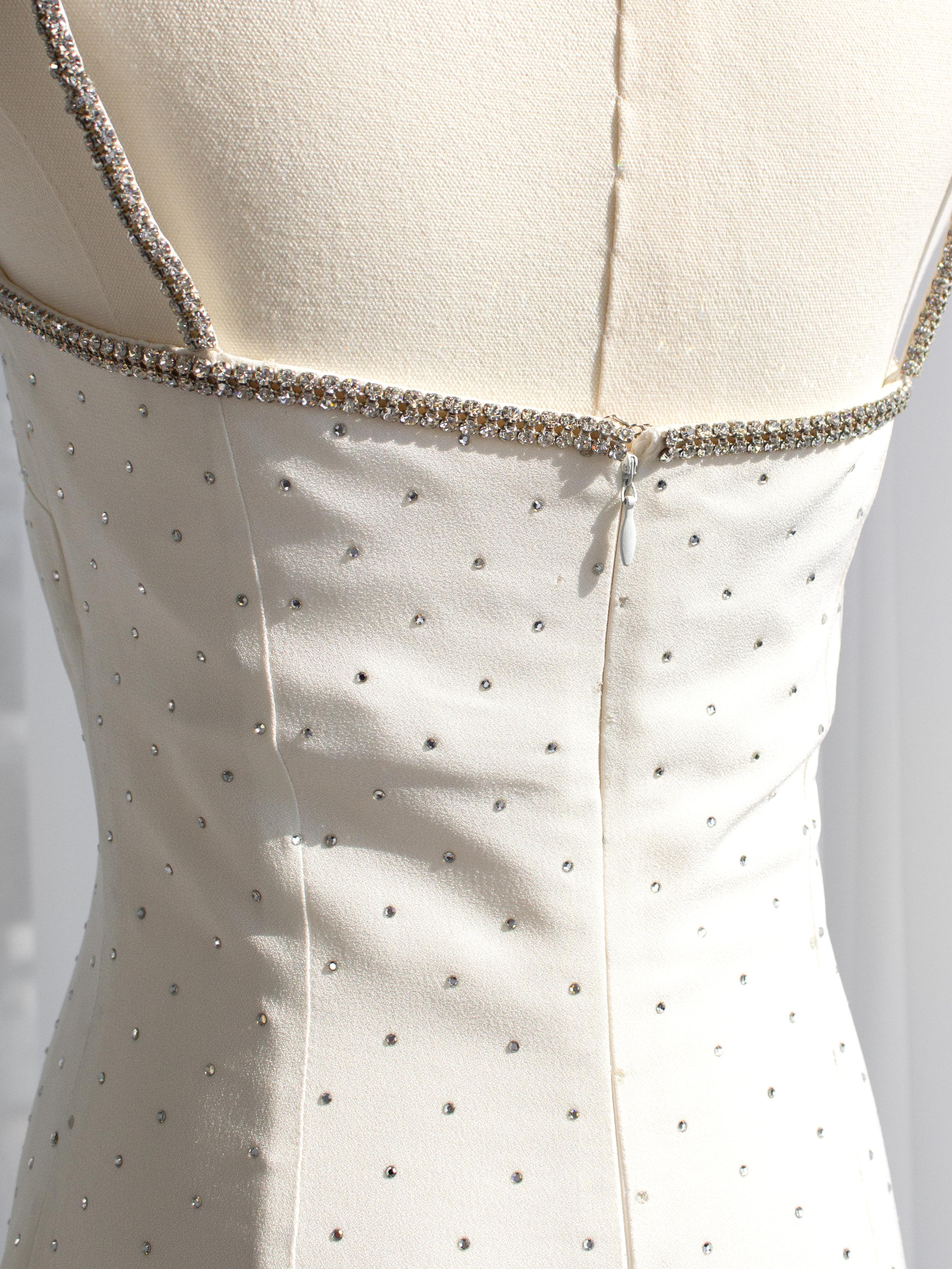 Dolce&Gabbana Vintage S/S 1995 White Crystal Embellished Midi Dress For Sale 1