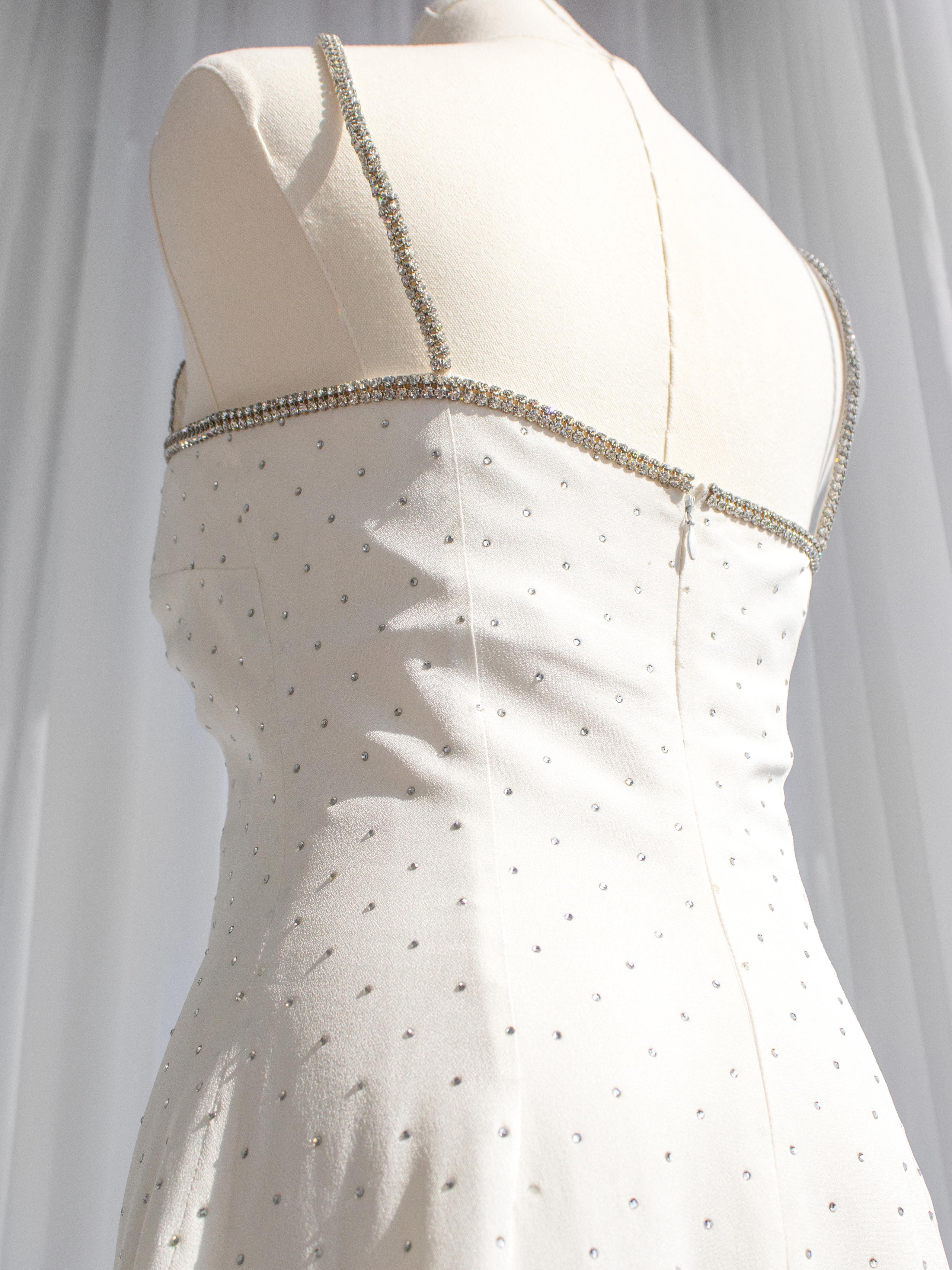 Dolce&Gabbana Vintage S/S 1995 White Crystal Embellished Midi Dress For Sale 4
