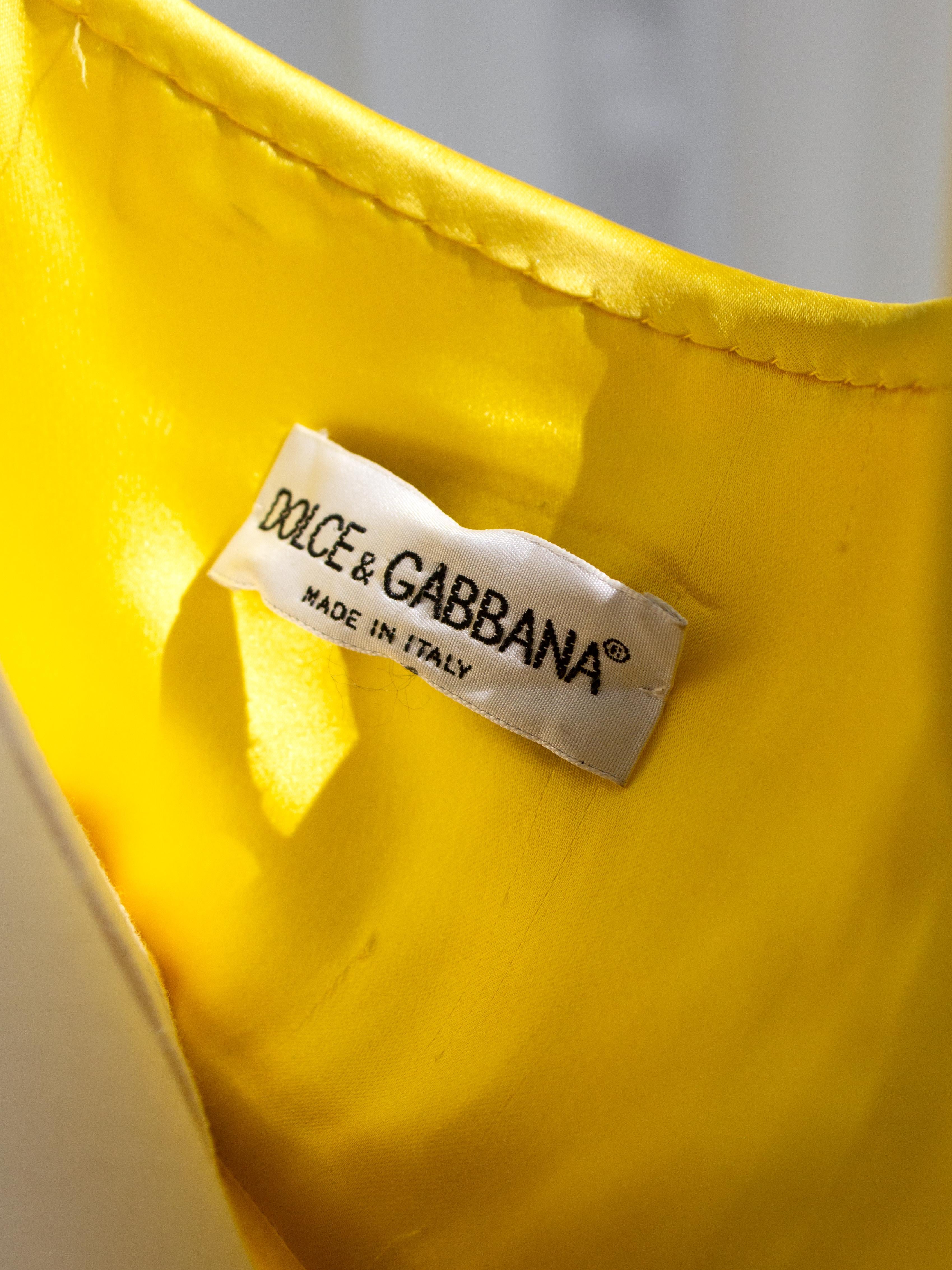 Dolce&Gabbana Vintage Spring/Summer 1995 Yellow Satin Mini Skater Dress 6