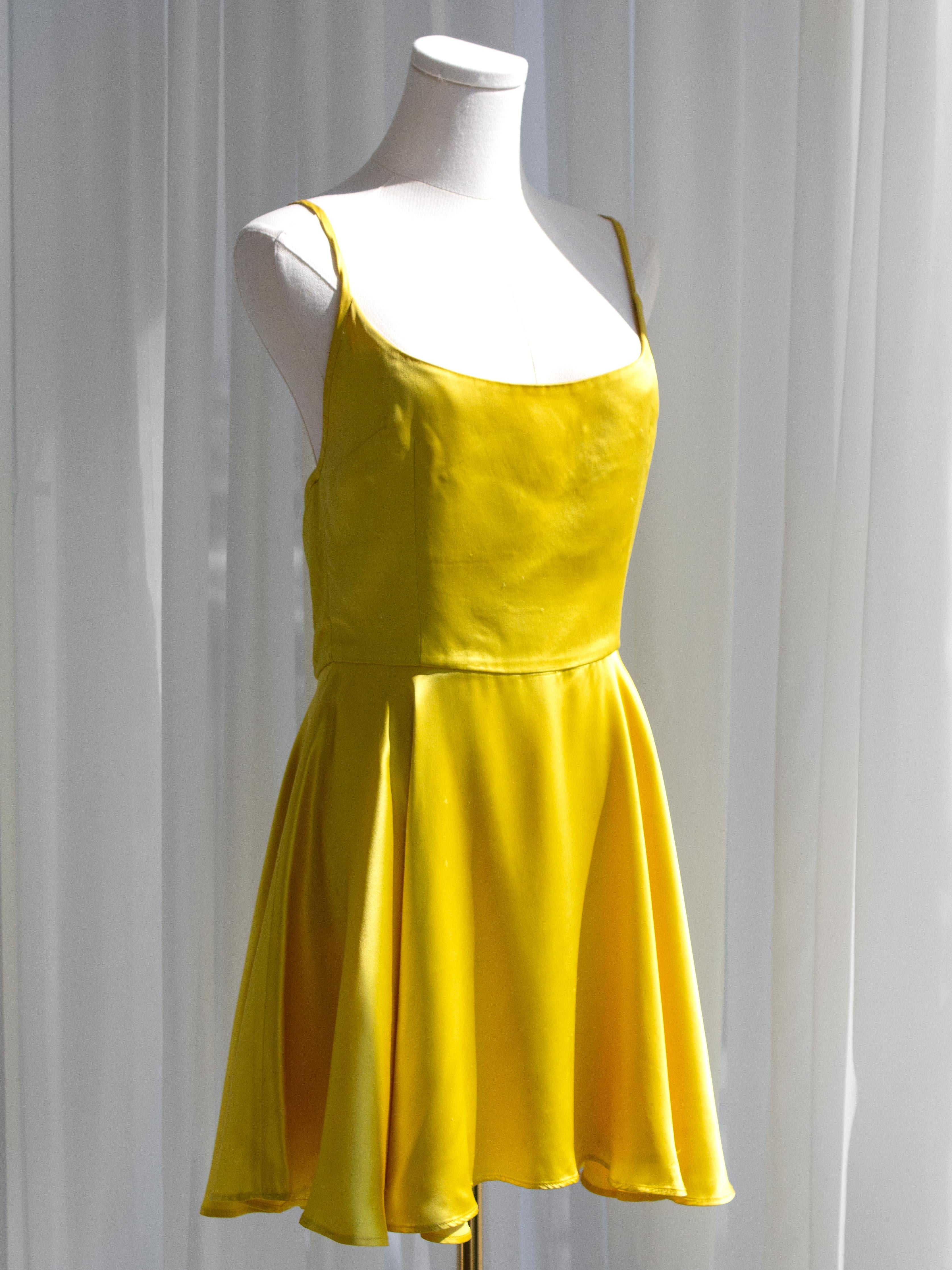 Women's Dolce&Gabbana Vintage Spring/Summer 1995 Yellow Satin Mini Skater Dress
