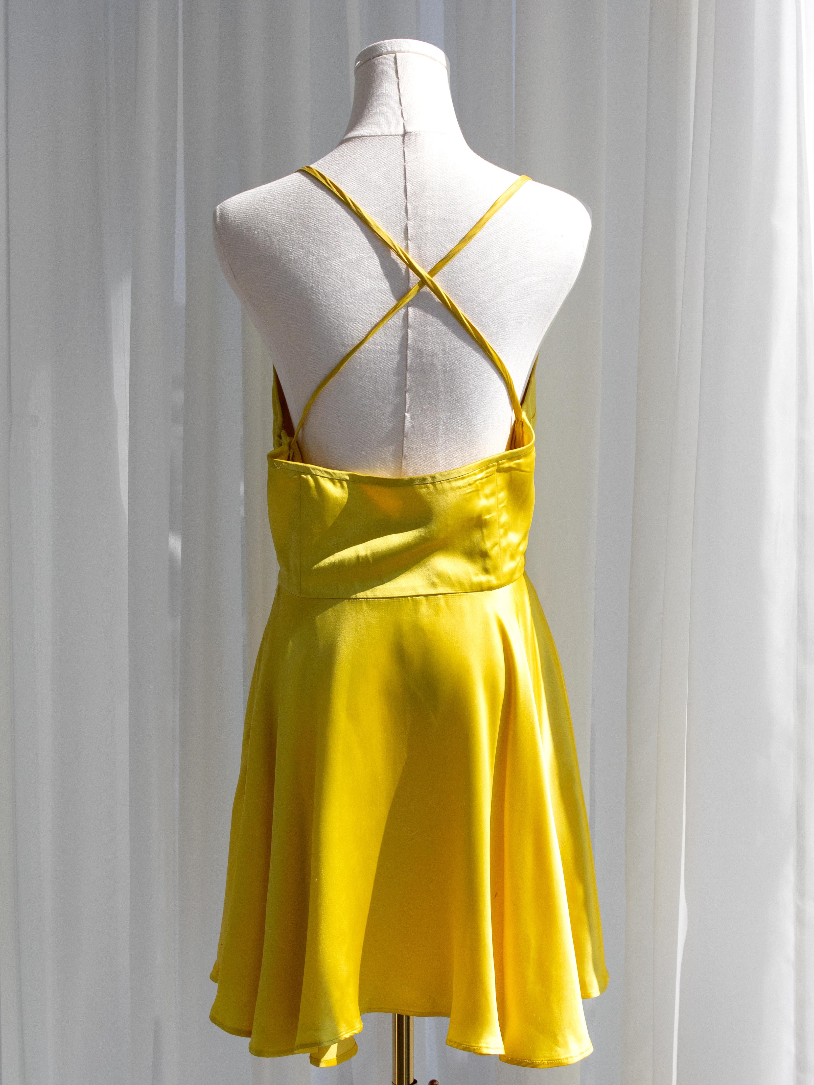Dolce&Gabbana Vintage Spring/Summer 1995 Yellow Satin Mini Skater Dress 1