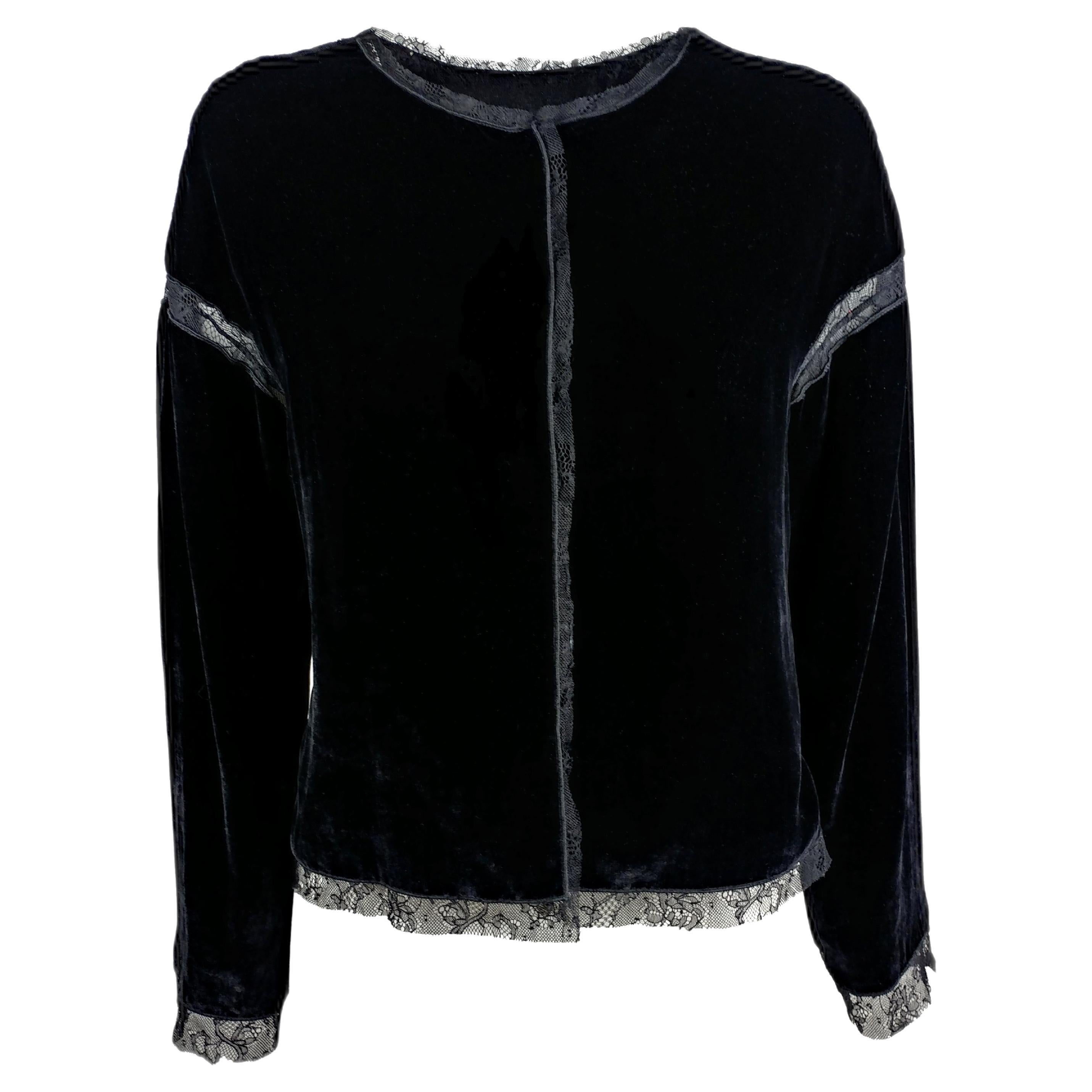 DOLCE&GABBANA – Y2K Vintage Black Velvet Blouse with Lace Lining  Size S-M