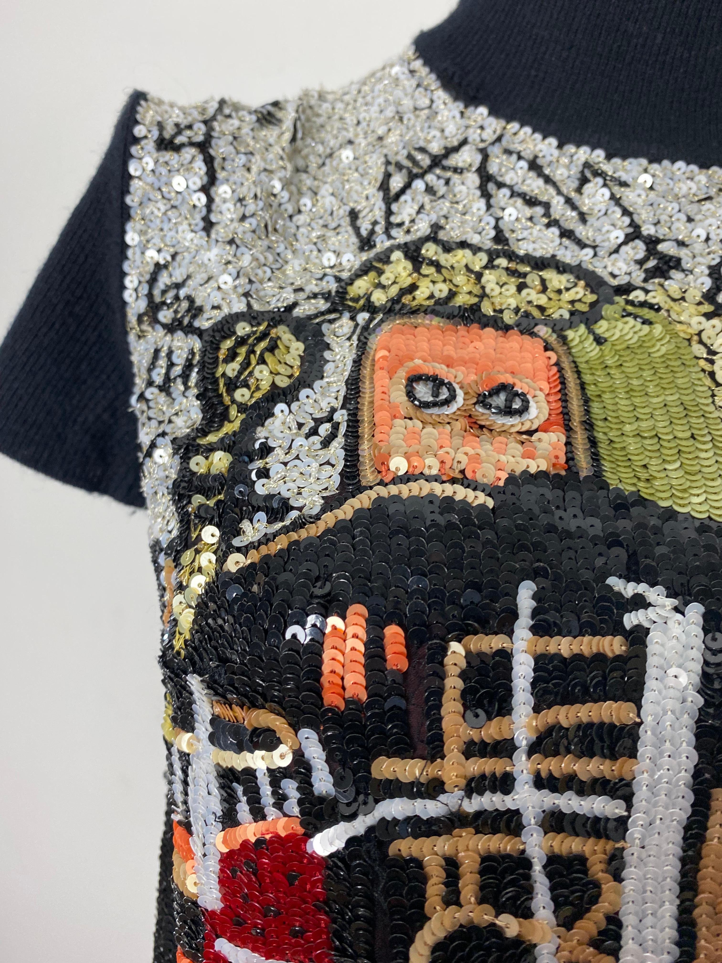 Valentino turtleneck with wonderful pailletes embroidery Basquiat picture In Good Condition For Sale In Viareggio, IT