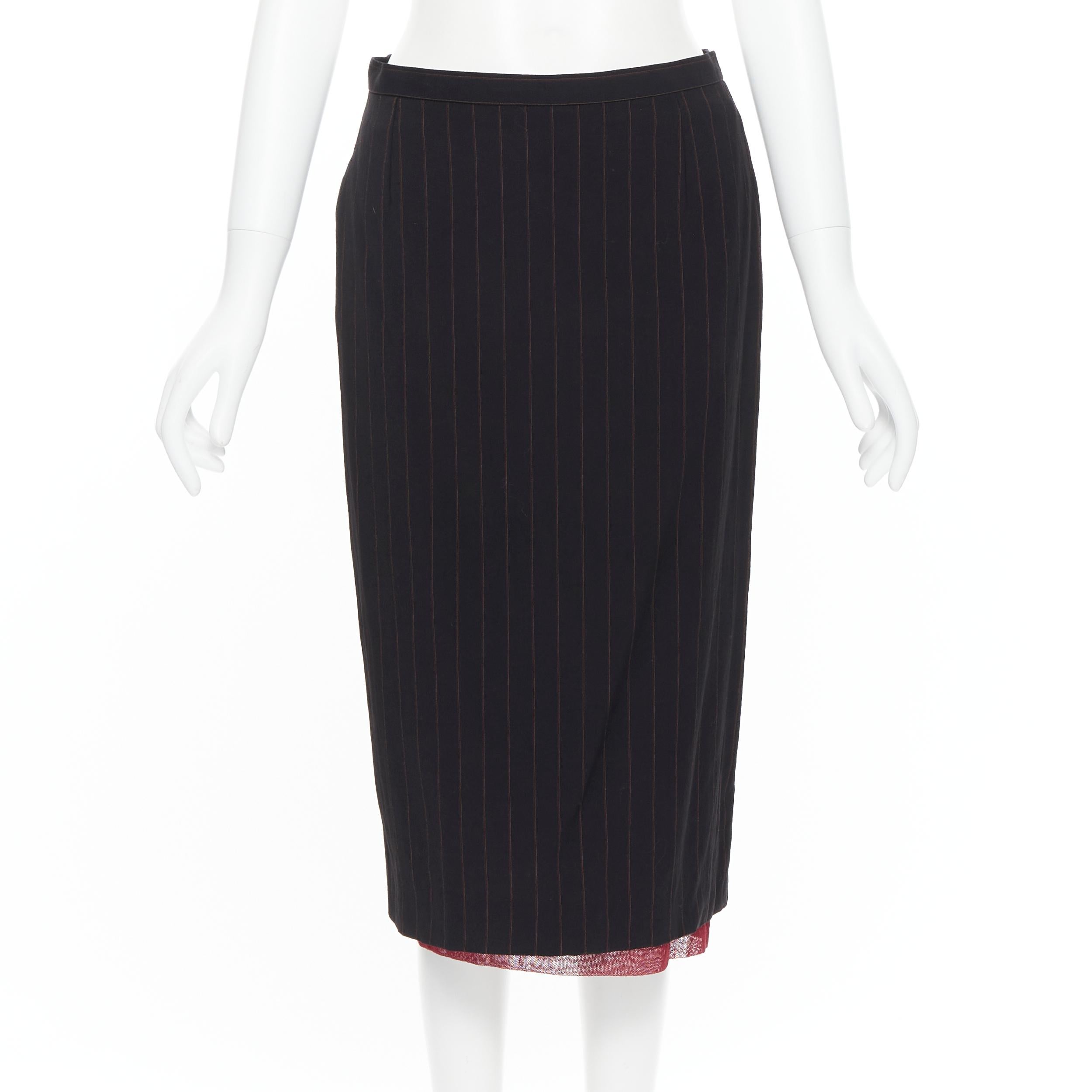 DOLE GABBANA black pinstripe wool double breasted blazer skirt set IT42 M For Sale 3