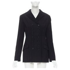 DOLE GABBANA - Ensemble jupe et blazer à double boutonnage en laine noire à rayures, taille IT 42 M