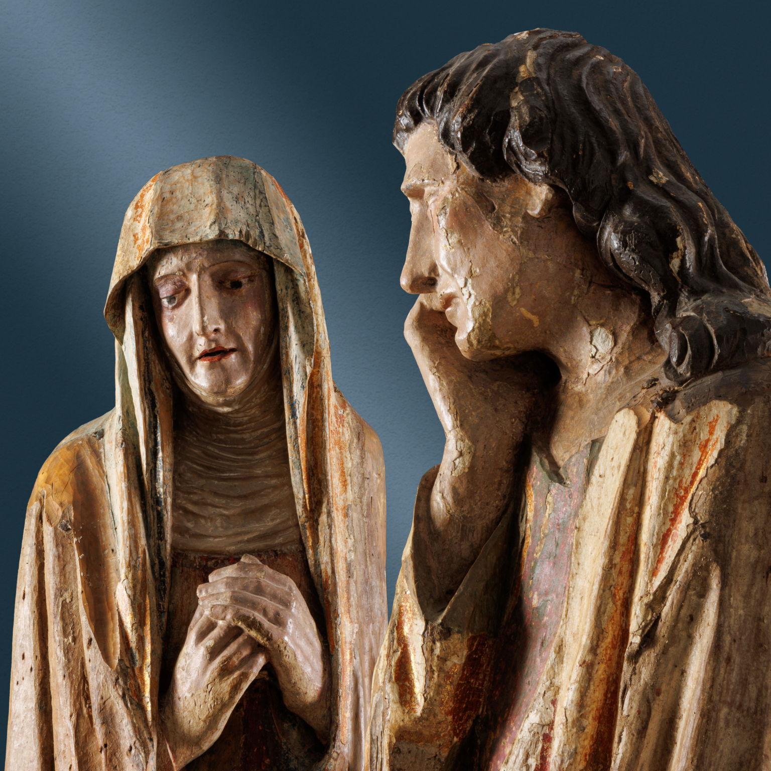 Dolenti (The Virgin and St. John the Evangelist). Piedmontese carver. 1470s For Sale 20