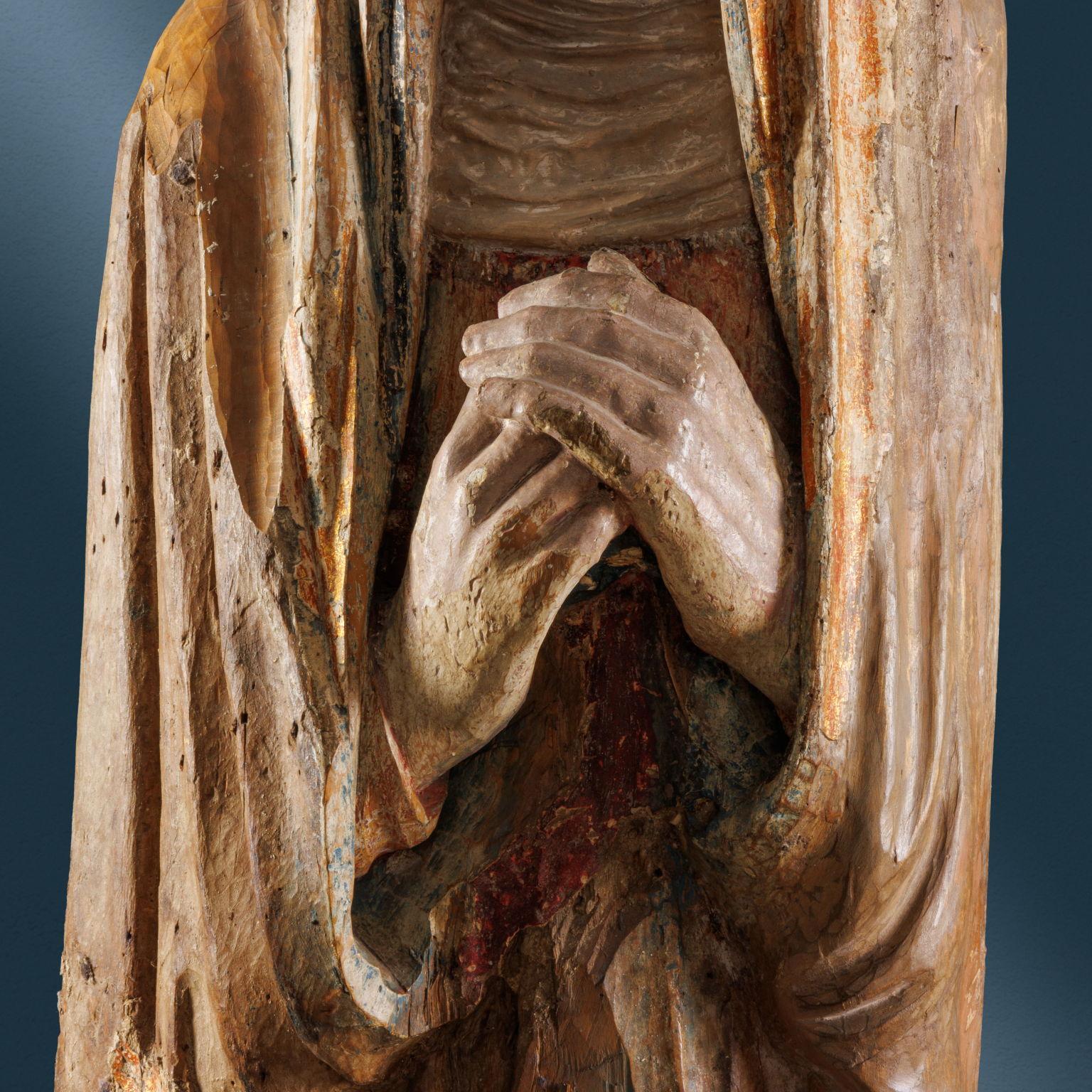 Italian Dolenti (The Virgin and St. John the Evangelist). Piedmontese carver. 1470s For Sale
